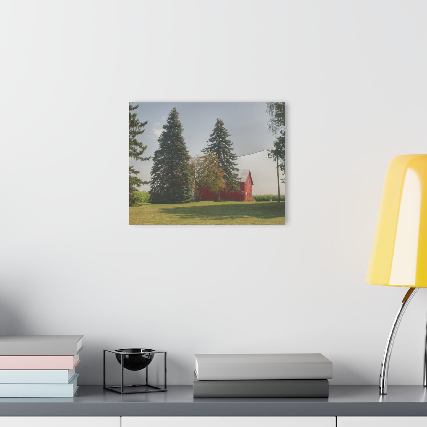 U R There Photography Small Red Barn Beneath the Pines Rustic Farmhouse Acrylic Wall Print