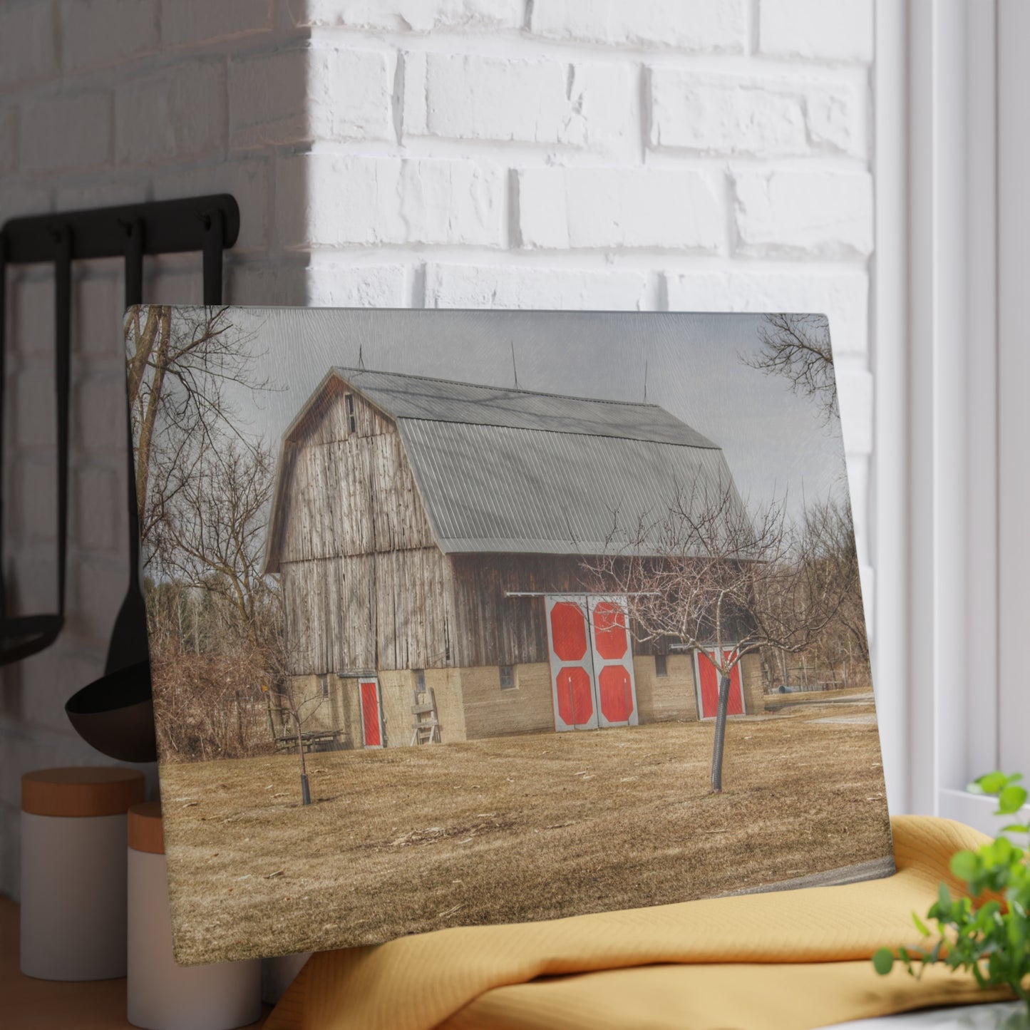 U R There Photography Sheridan Road Grey Rustic Farmhouse Tempered-Glass Cutting Board