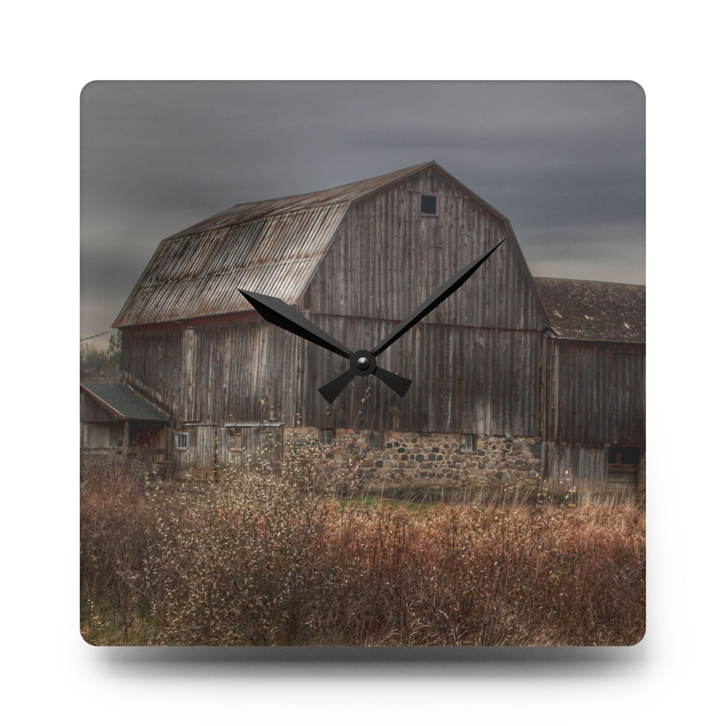U R There Photography Majestic Grey Rustic Farmhouse Acrylic Analog Wall Clock