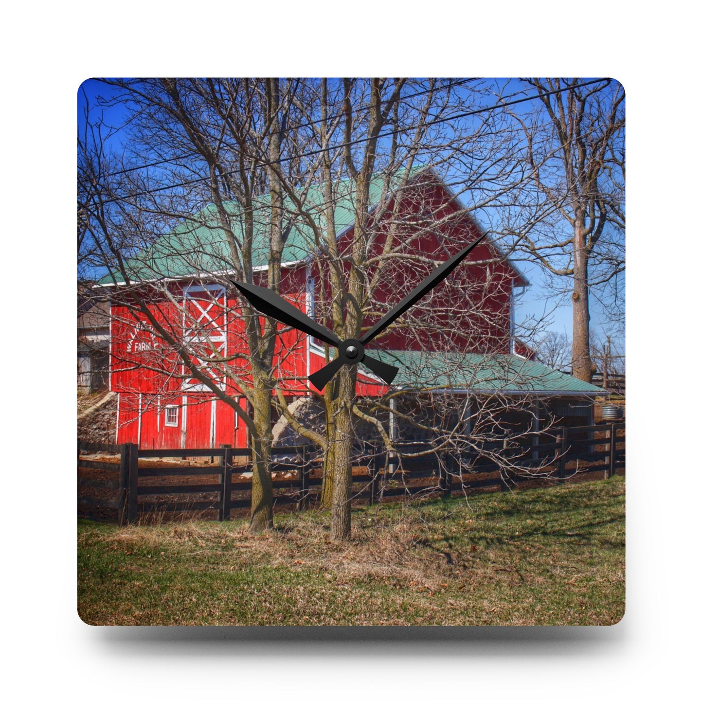 U R There Photography Imlay City Road Cow Barn I Rustic Farmhouse Acrylic Analog Wall Clock