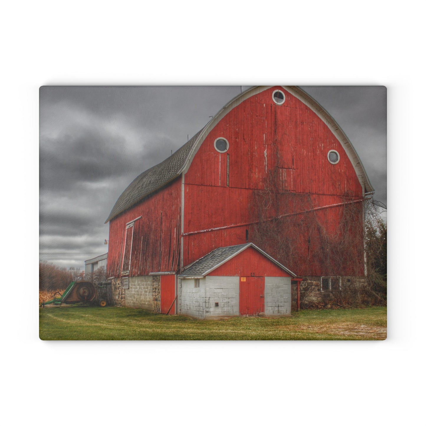U R There Photography Slattery Road Fieldstone Red Rustic Farmhouse Tempered-Glass Cutting Board