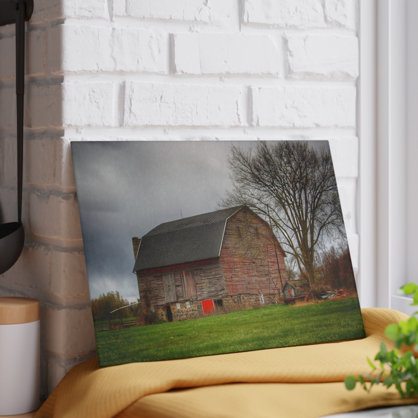 U R There Photography Ashley Drive Fieldstone Red Rustic Farmhouse Tempered-Glass Cutting Board