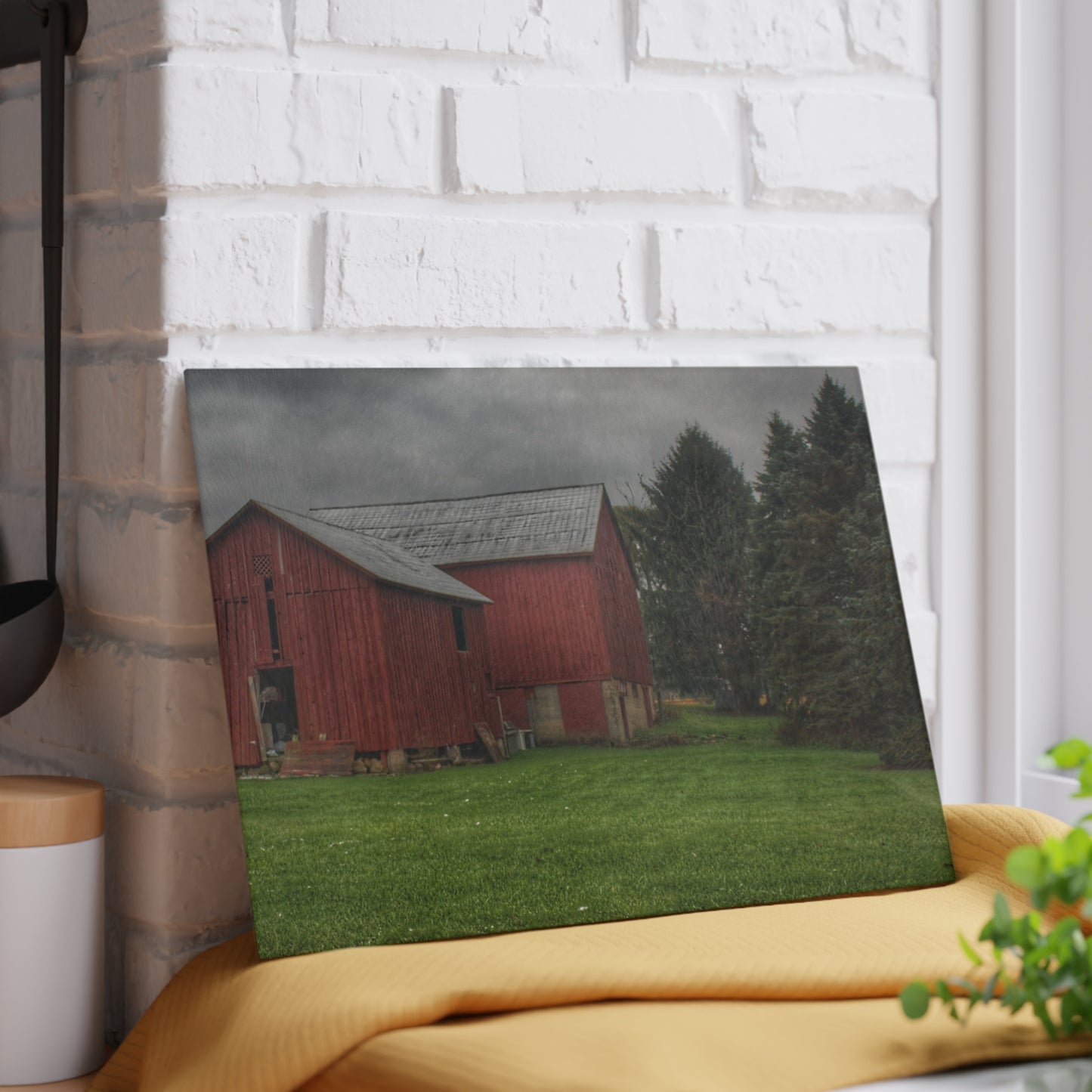 U R There Photography Bowers Road Red II Rustic Farmhouse Tempered-Glass Cutting Board