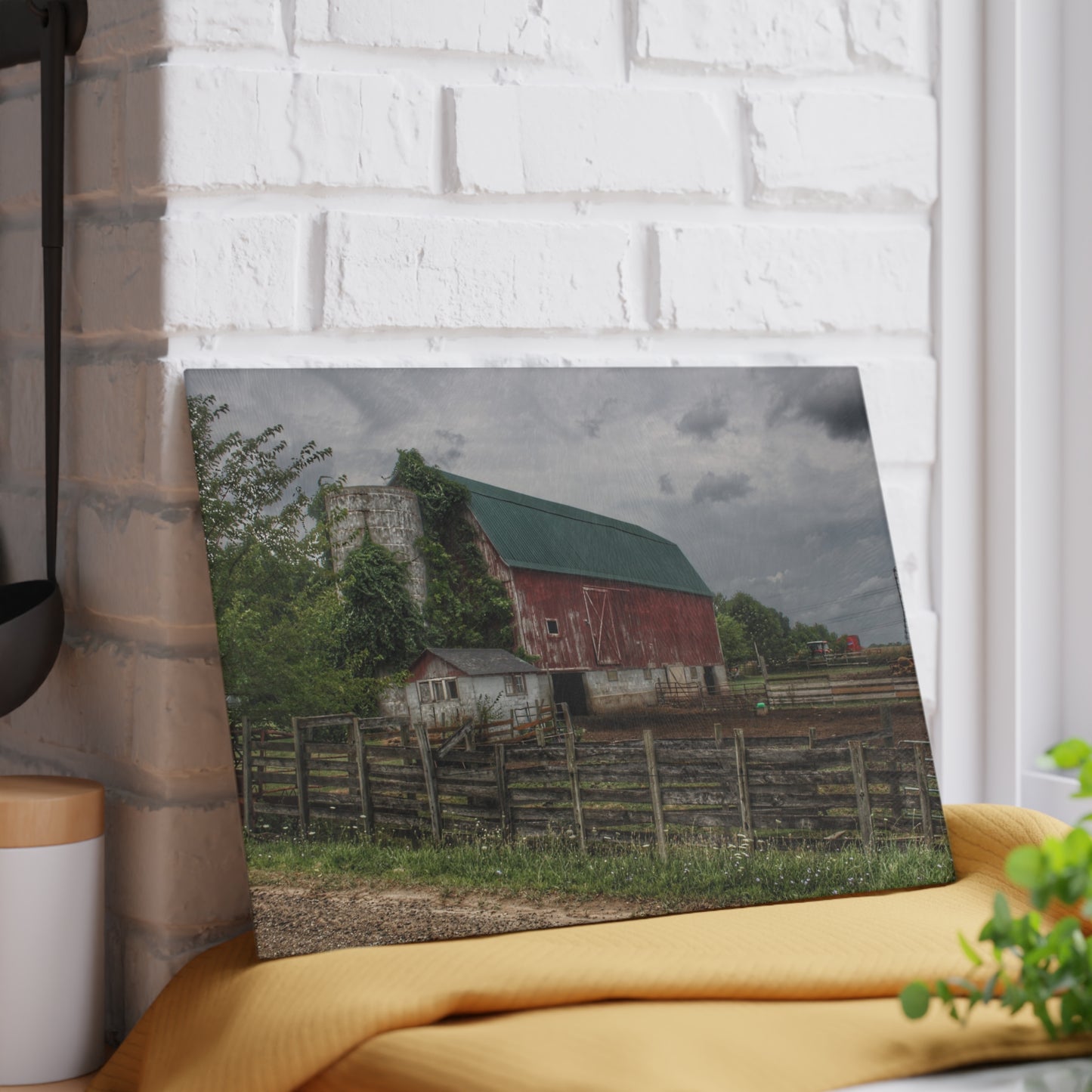 U R There Photography West Hunters Creek Road Red I Rustic Farmhouse Tempered-Glass Cutting Board