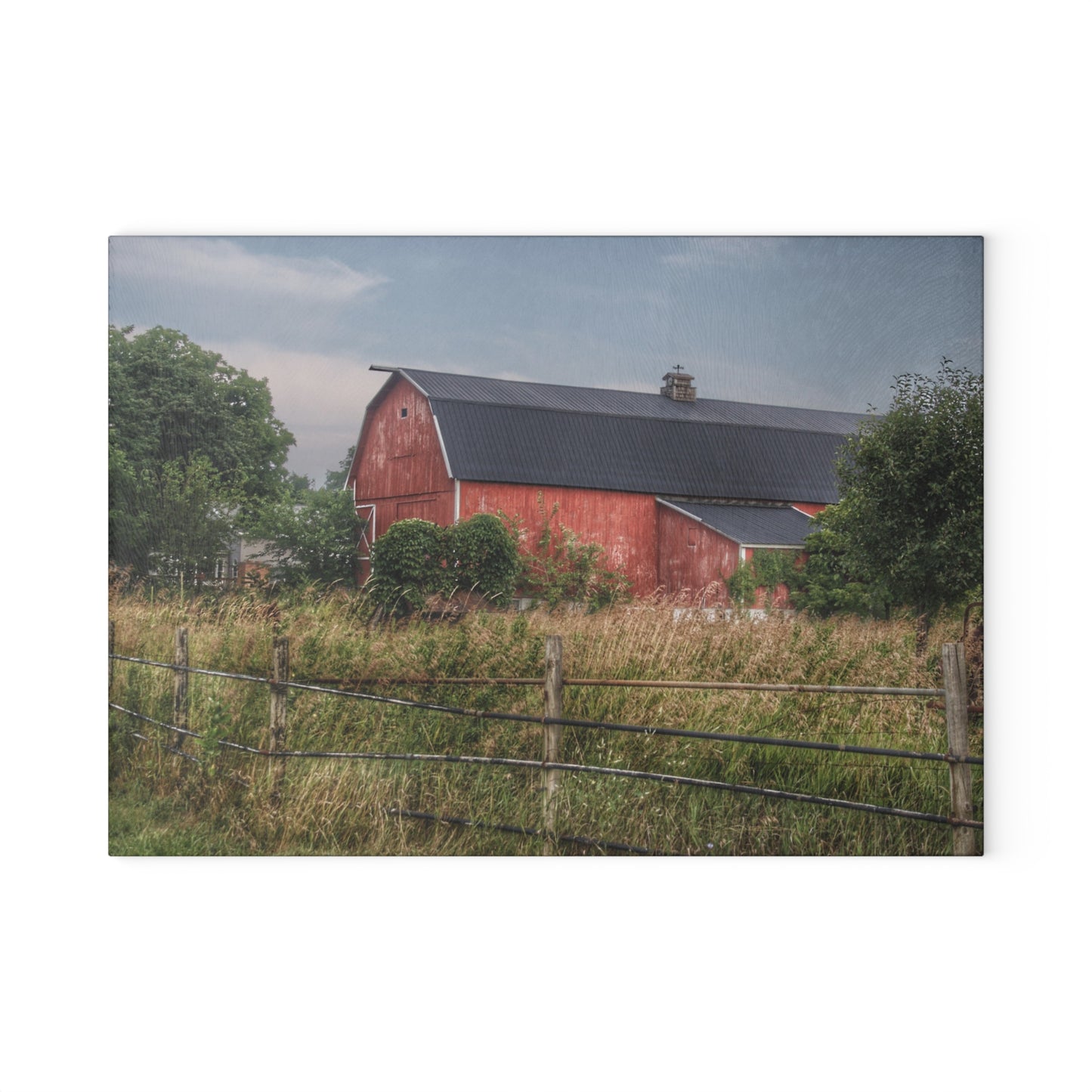 U R There Photography Snook Road Red Rustic Farmhouse Tempered-Glass Cutting Board