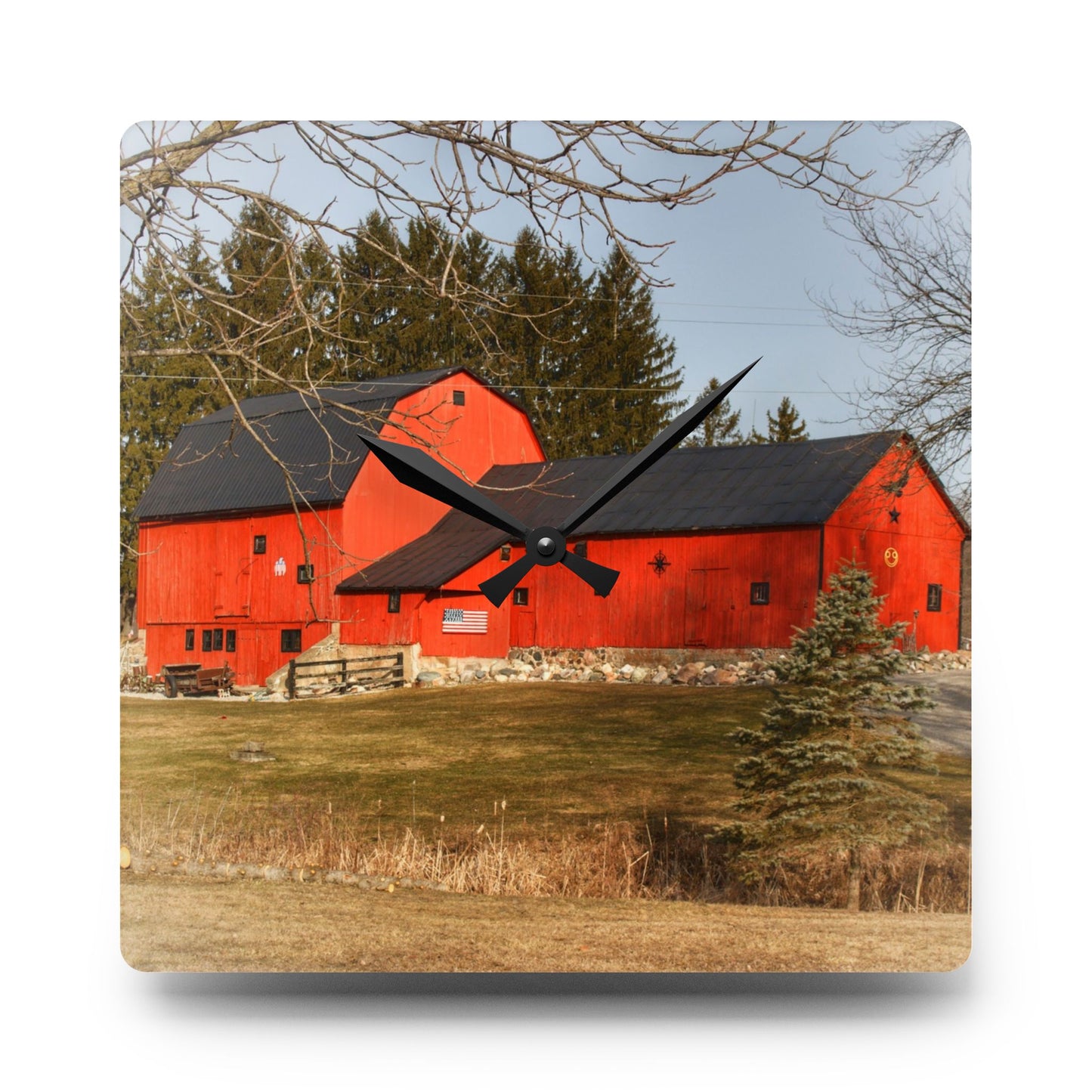 U R There Photography Thomas Road Patriot Barn Rustic Farmhouse Acrylic Analog Wall Clock