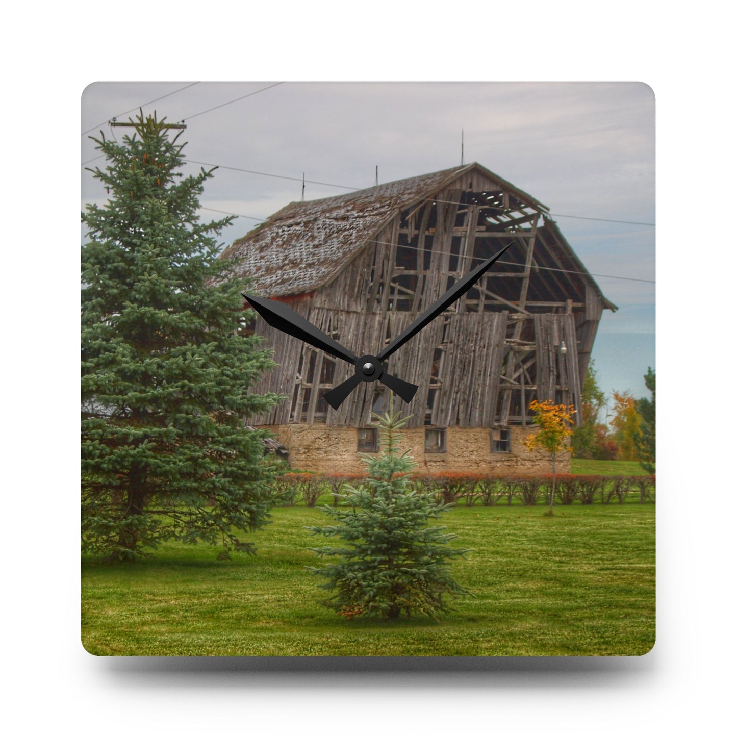 U R There Photography Rich Road Falling Grey I Rustic Farmhouse Acrylic Analog Wall Clock