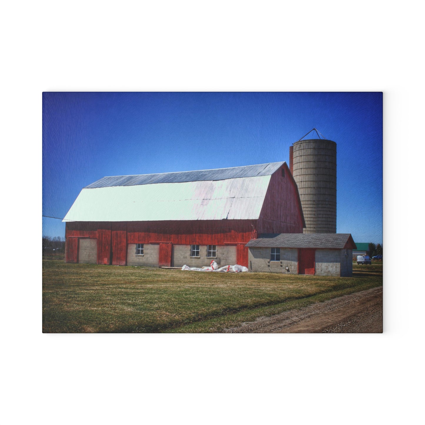 U R There Photography Burt Road Red and Silo Rustic Farmhouse Tempered-Glass Cutting Board
