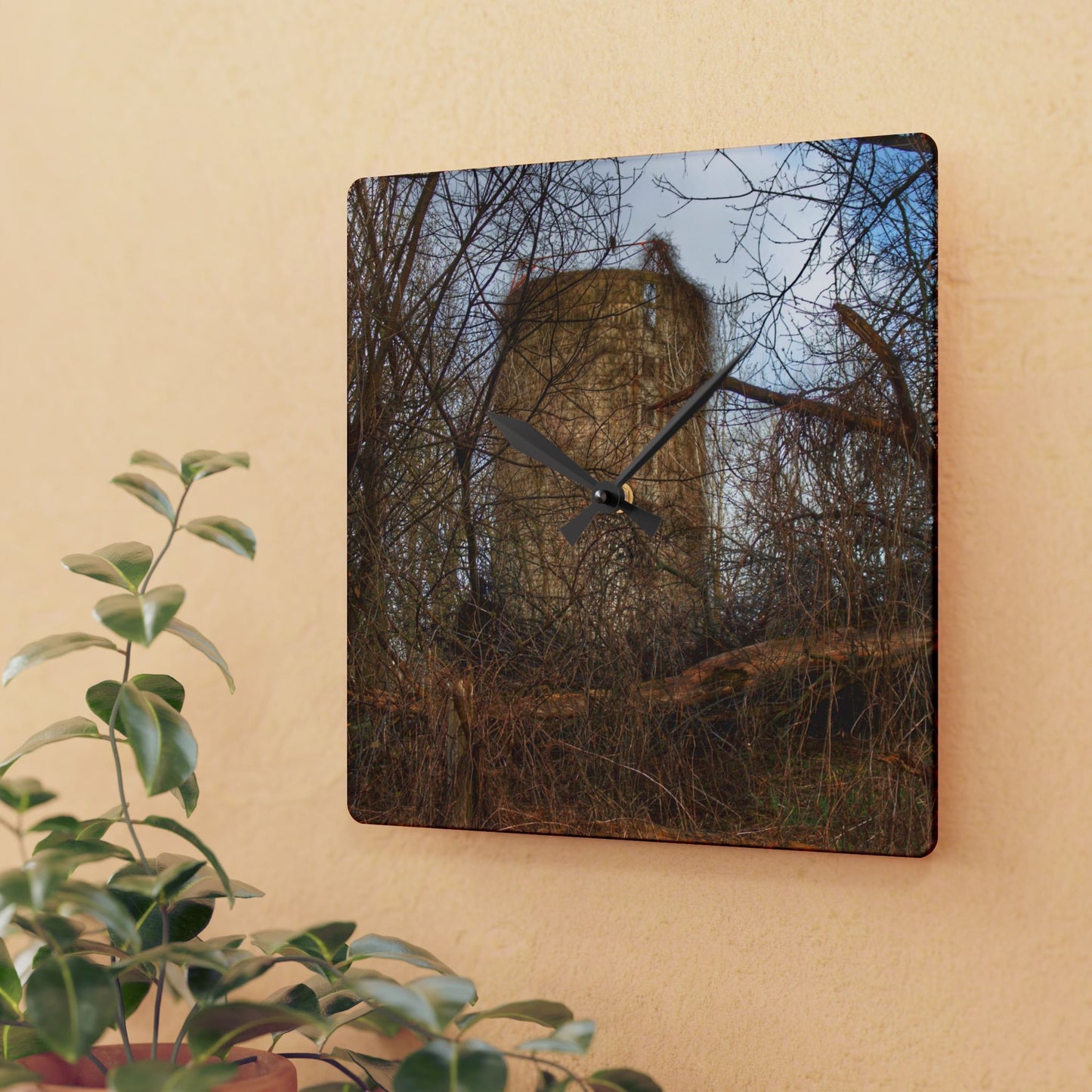 U R There Photography Hidden Silo of Fostoria Rustic Farmhouse Acrylic Analog Wall Clock