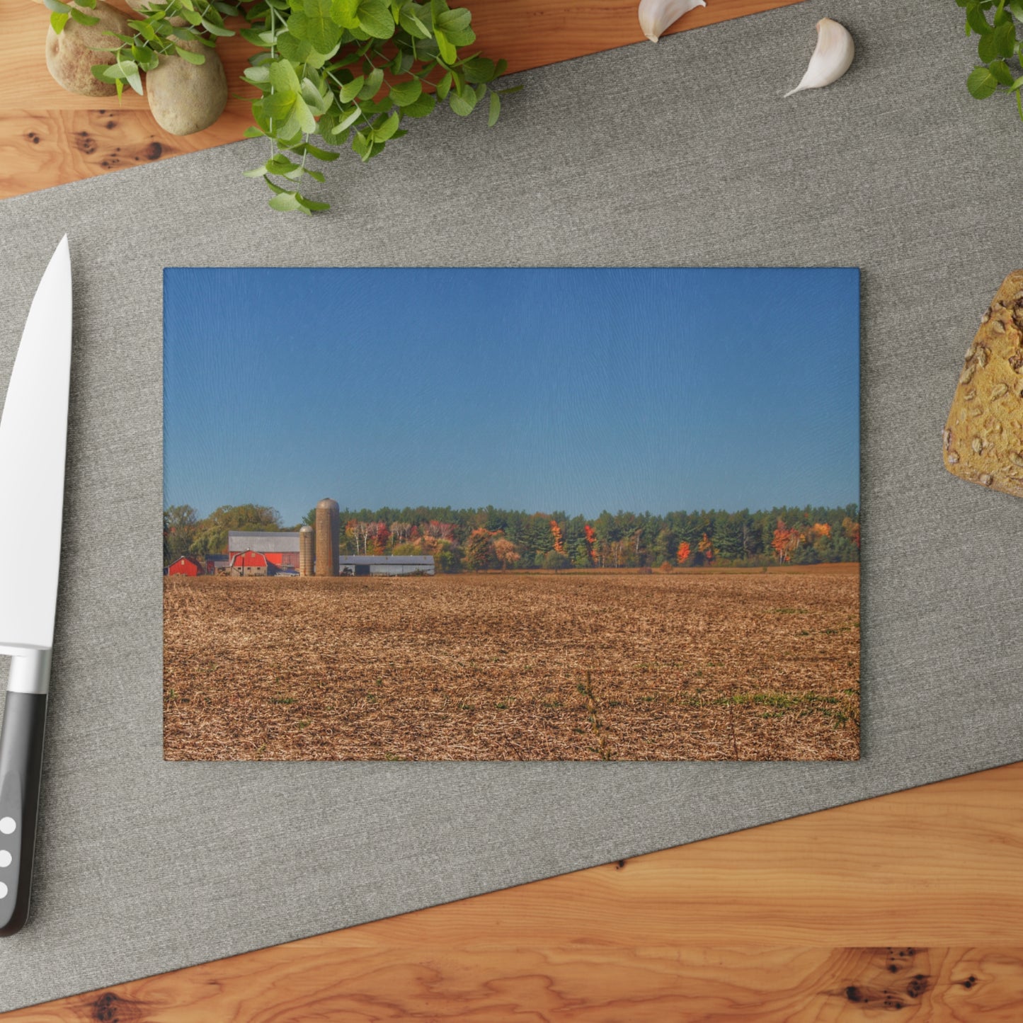 U R There Photography Rowe Road Farm Across the Field Rustic Farmhouse Tempered-Glass Cutting Board
