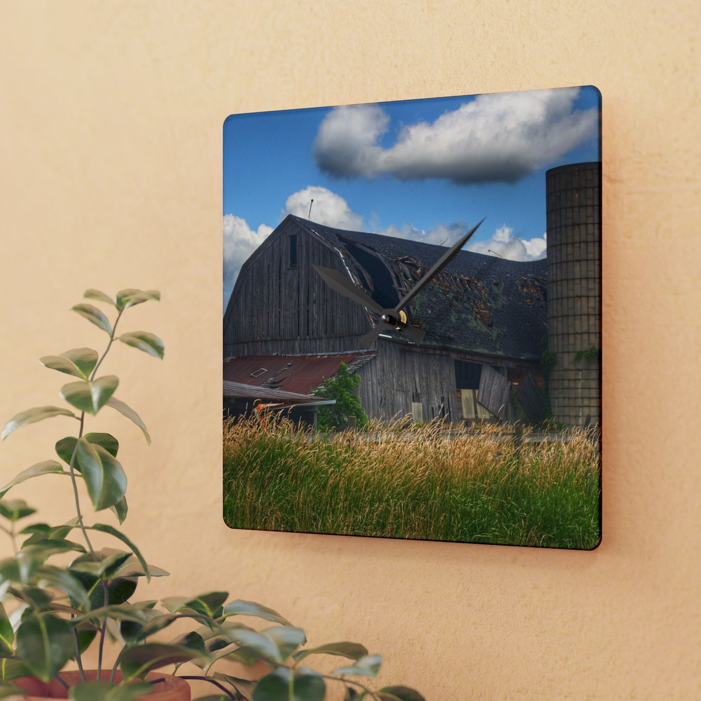 U R There Photography Millington Forgotten Grey Rustic Farmhouse Acrylic Analog Wall Clock