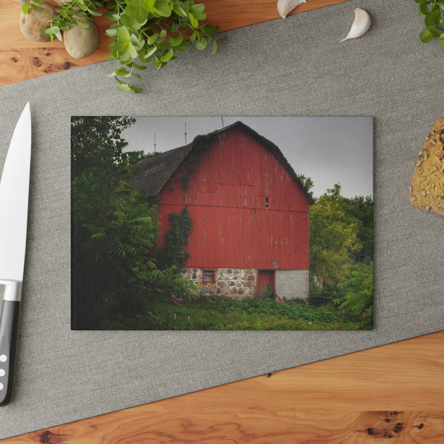 U R There Photography Brown Road Hidden Red I Rustic Farmhouse Tempered-Glass Cutting Board