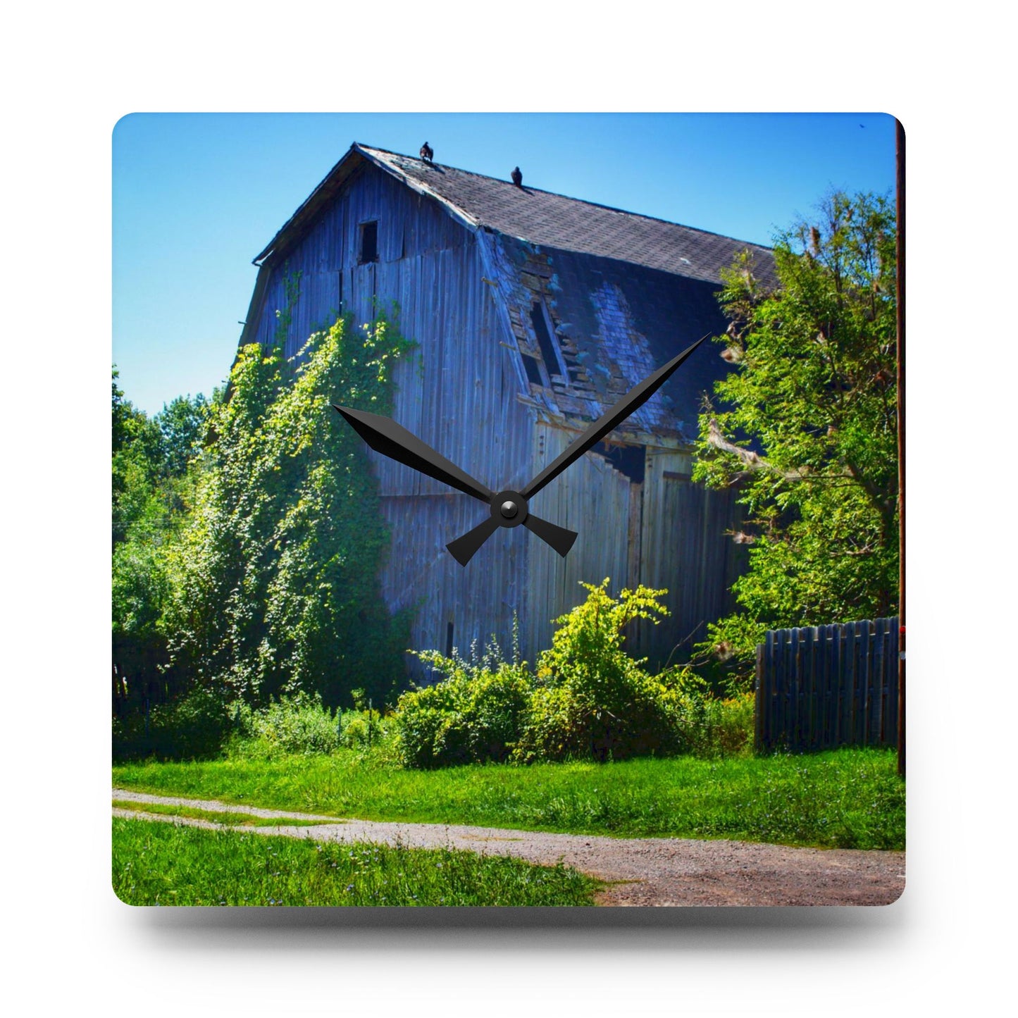 U R There Photography Dryden Road Grey Rustic Farmhouse Acrylic Analog Wall Clock