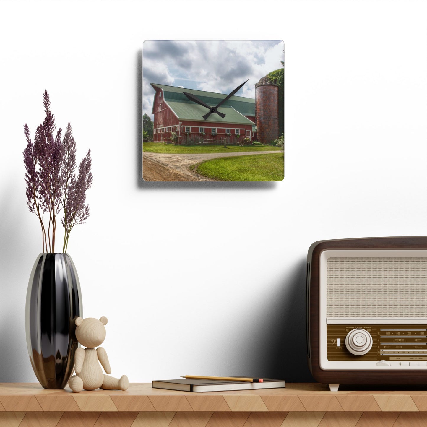 U R There Photography Metamora Country Red Rustic Farmhouse Acrylic Analog Wall Clock