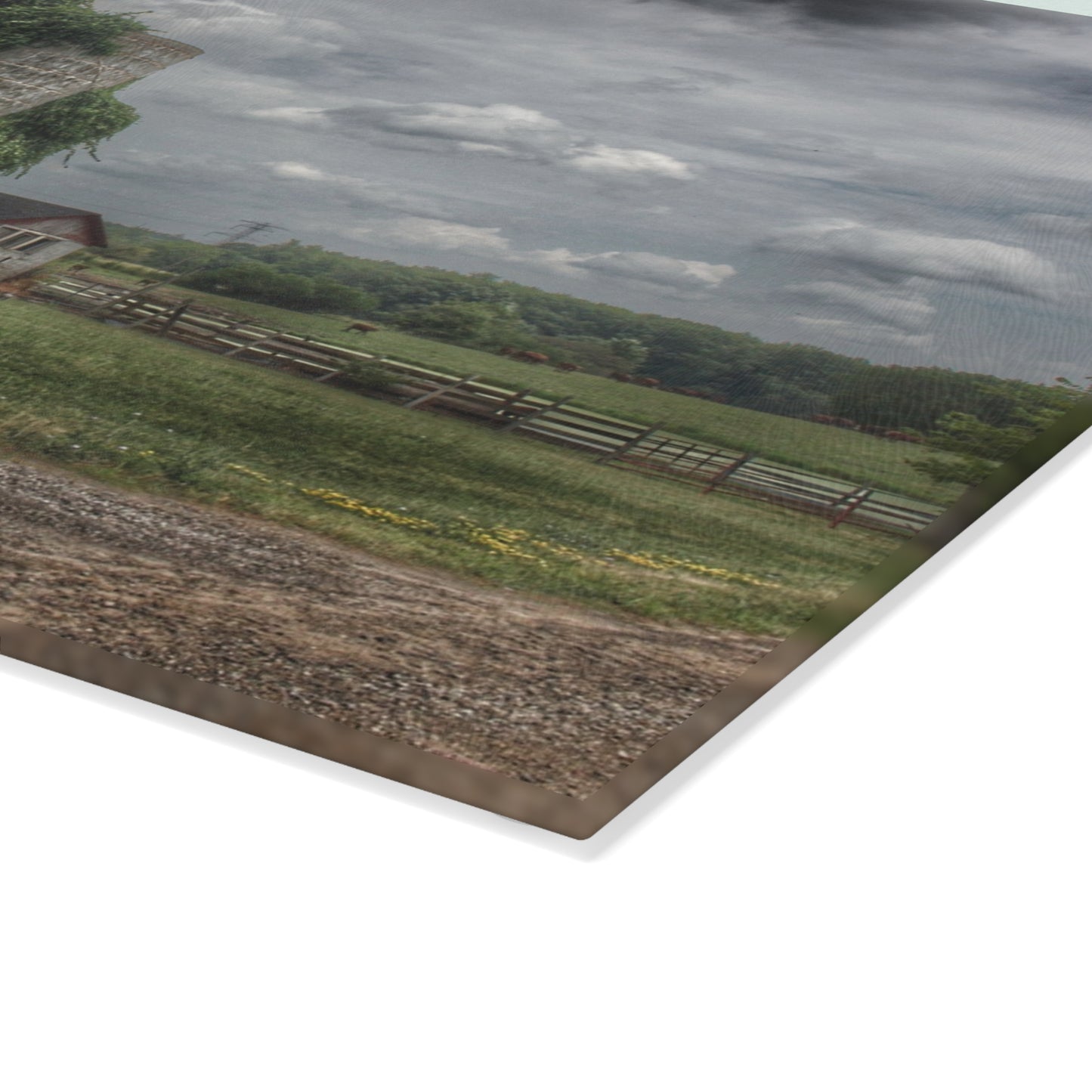 U R There Photography West Hunters Creek Road Red II Rustic Farmhouse Tempered-Glass Cutting Board