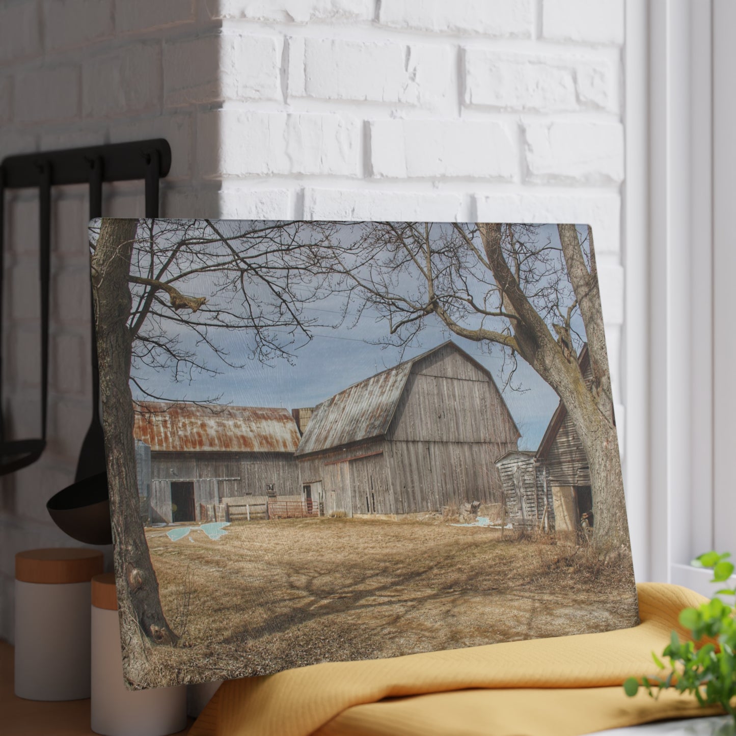 U R There Photography Church Road Greys Rustic Farmhouse Tempered-Glass Cutting Board