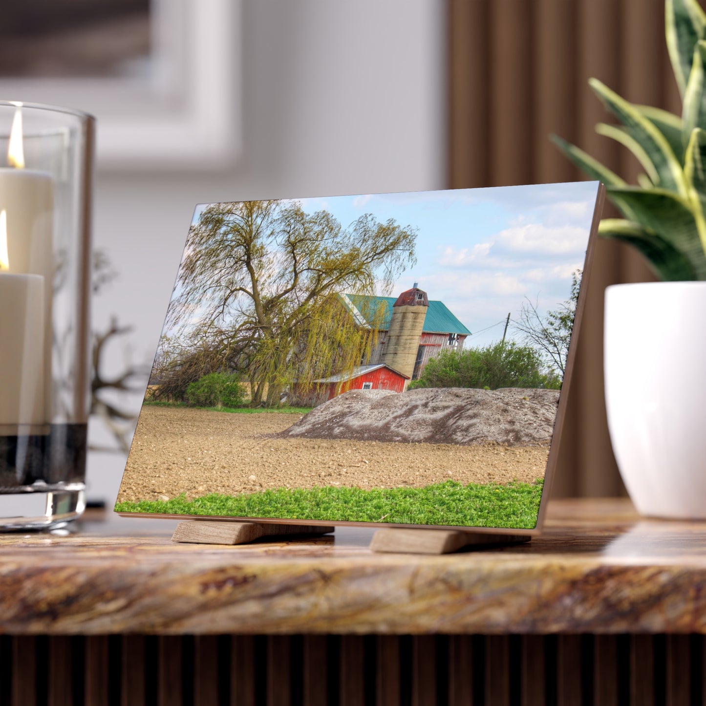 U R There Photography Cedar Creek Road Red Rustic Farmhouse Decorative Ceramic Tile