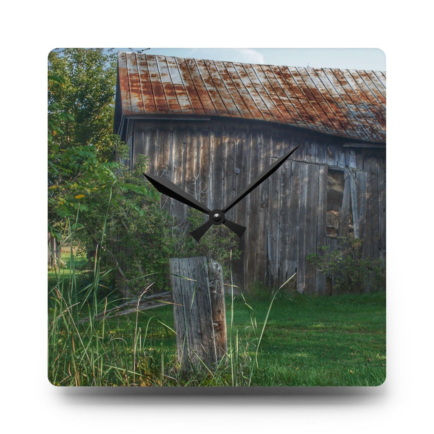 U R There Photography Rusted Grey Rustic Farmhouse Acrylic Analog Wall Clock