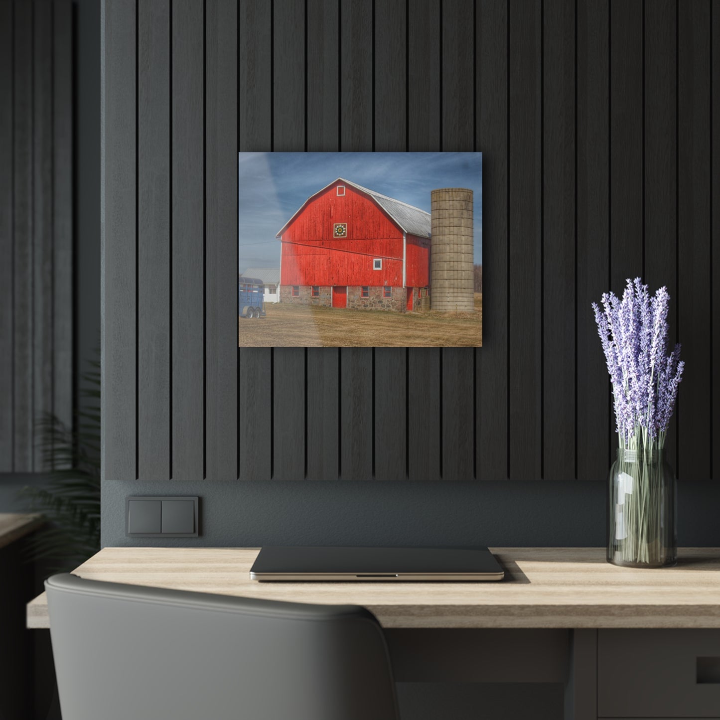 U R There Photography West Brown Road Quilted Red Rustic Farmhouse Acrylic Wall Print