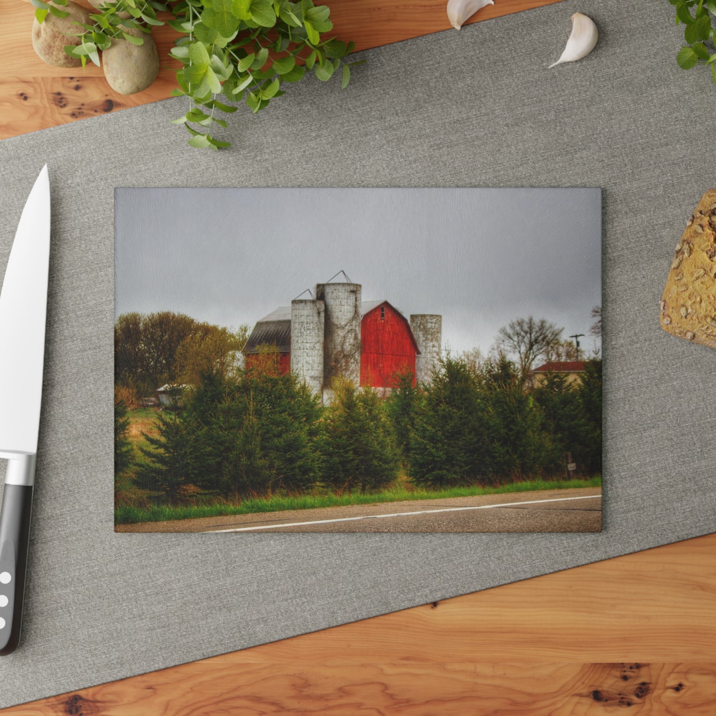 U R There Photography Castle Corner Red II Rustic Farmhouse Tempered-Glass Cutting Board