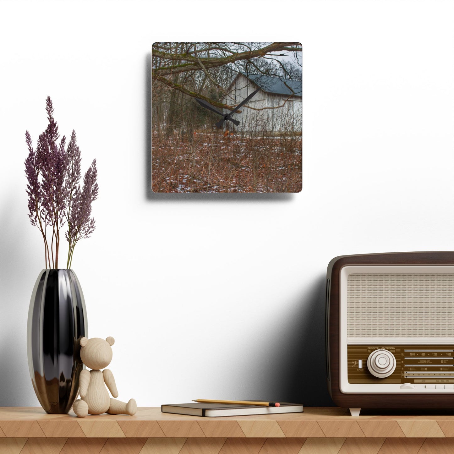 U R There Photography Norway Lake Hidden White Rustic Farmhouse Acrylic Analog Wall Clock