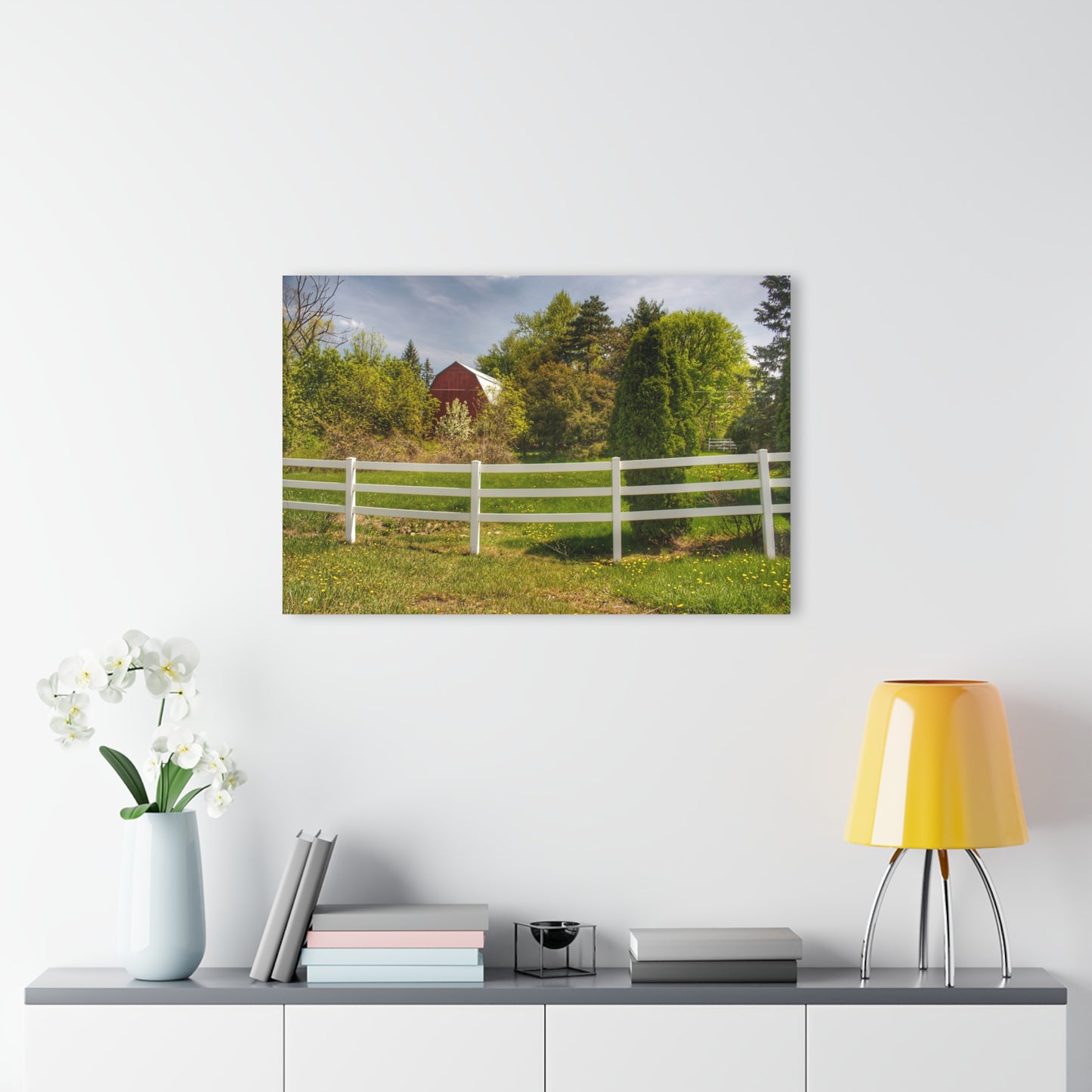U R There Photography Sutton Road Red Beyond the Fence Rustic Farmhouse Acrylic Wall Print