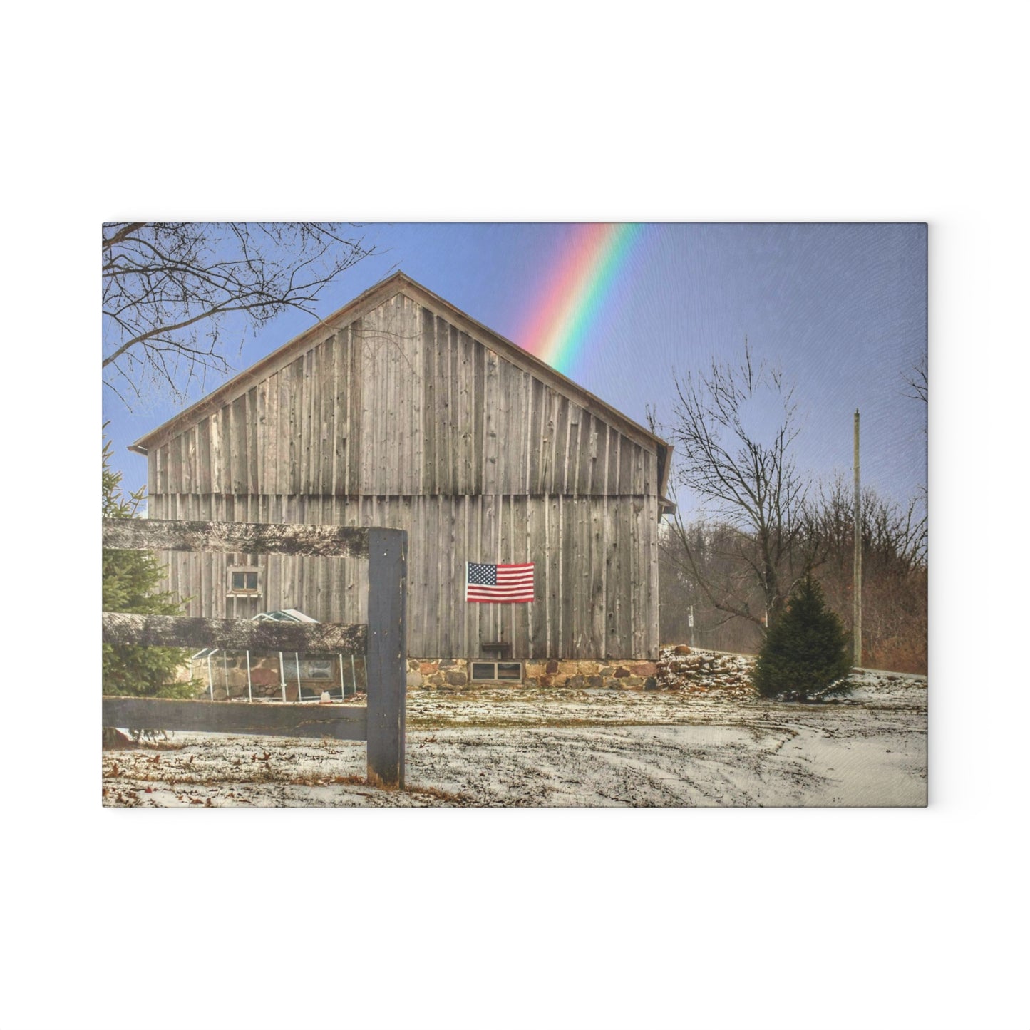 U R There Photography Barn Blessings on Sutton Road Rustic Farmhouse Tempered-Glass Cutting Board 8"x 11"
