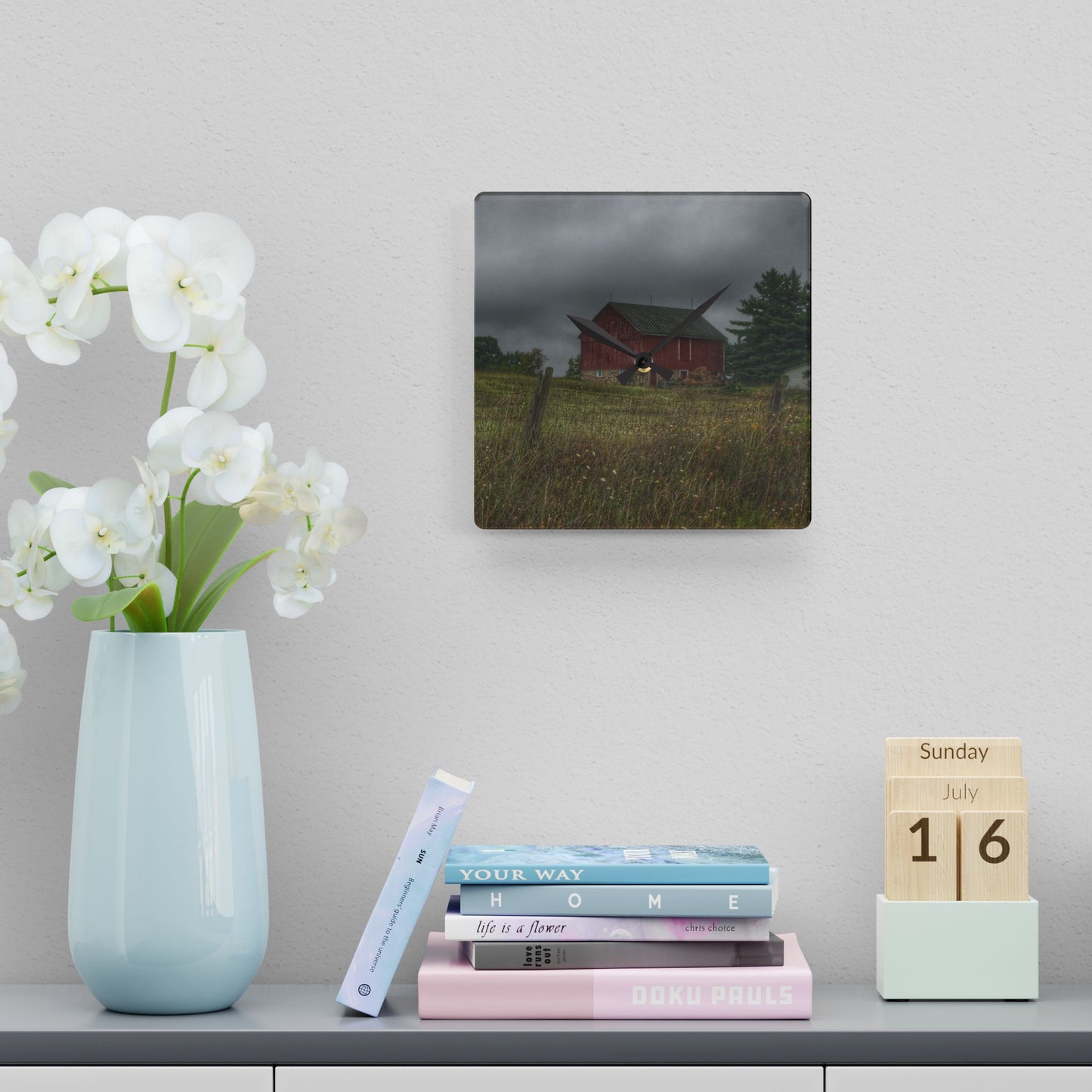 Rustic Farmhouse Wall Clock featuring Stone Red I