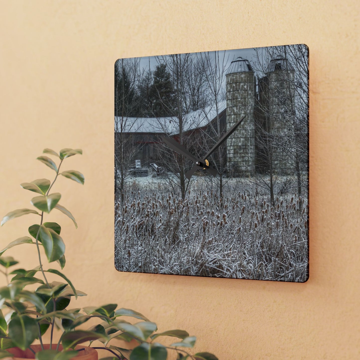 U R There Photography Washburn Road Hidden Red Rustic Farmhouse Acrylic Analog Wall Clock