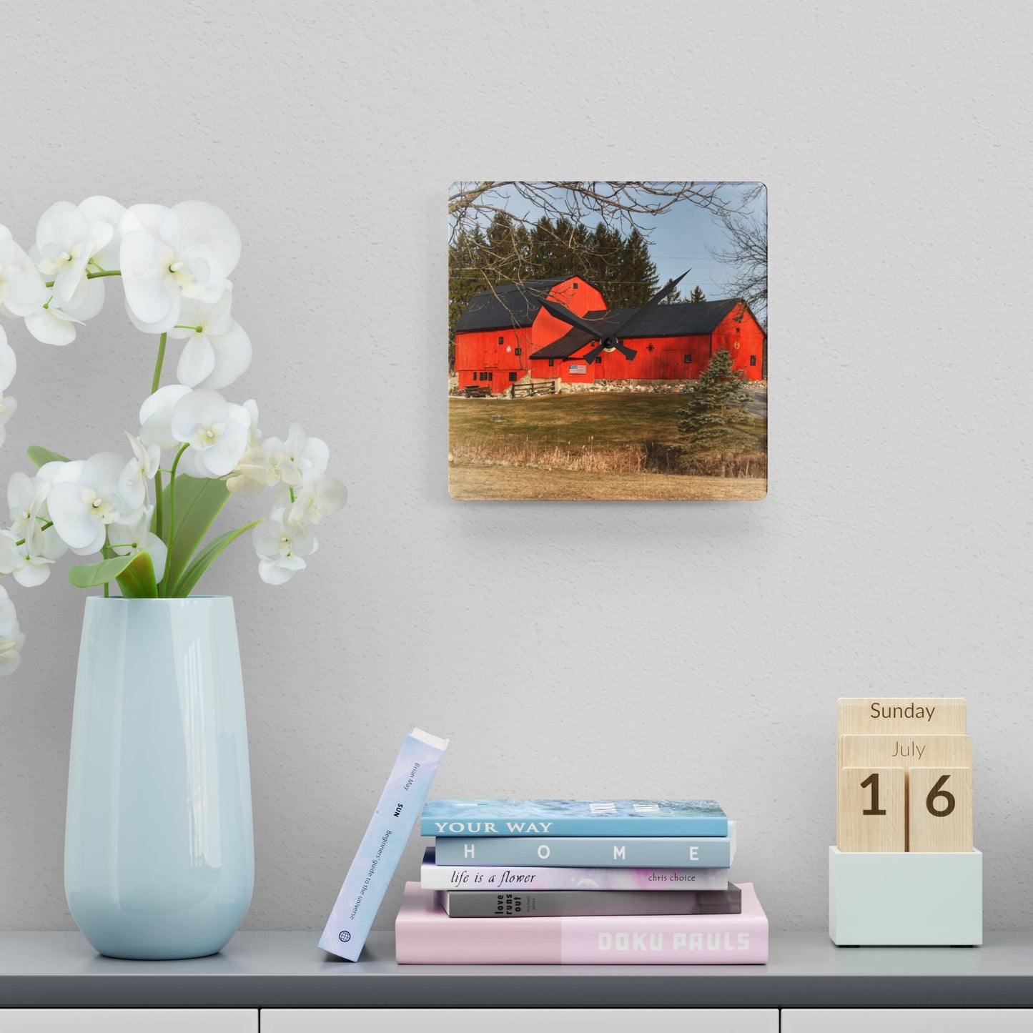 U R There Photography Thomas Road Patriot Barn Rustic Farmhouse Acrylic Analog Wall Clock