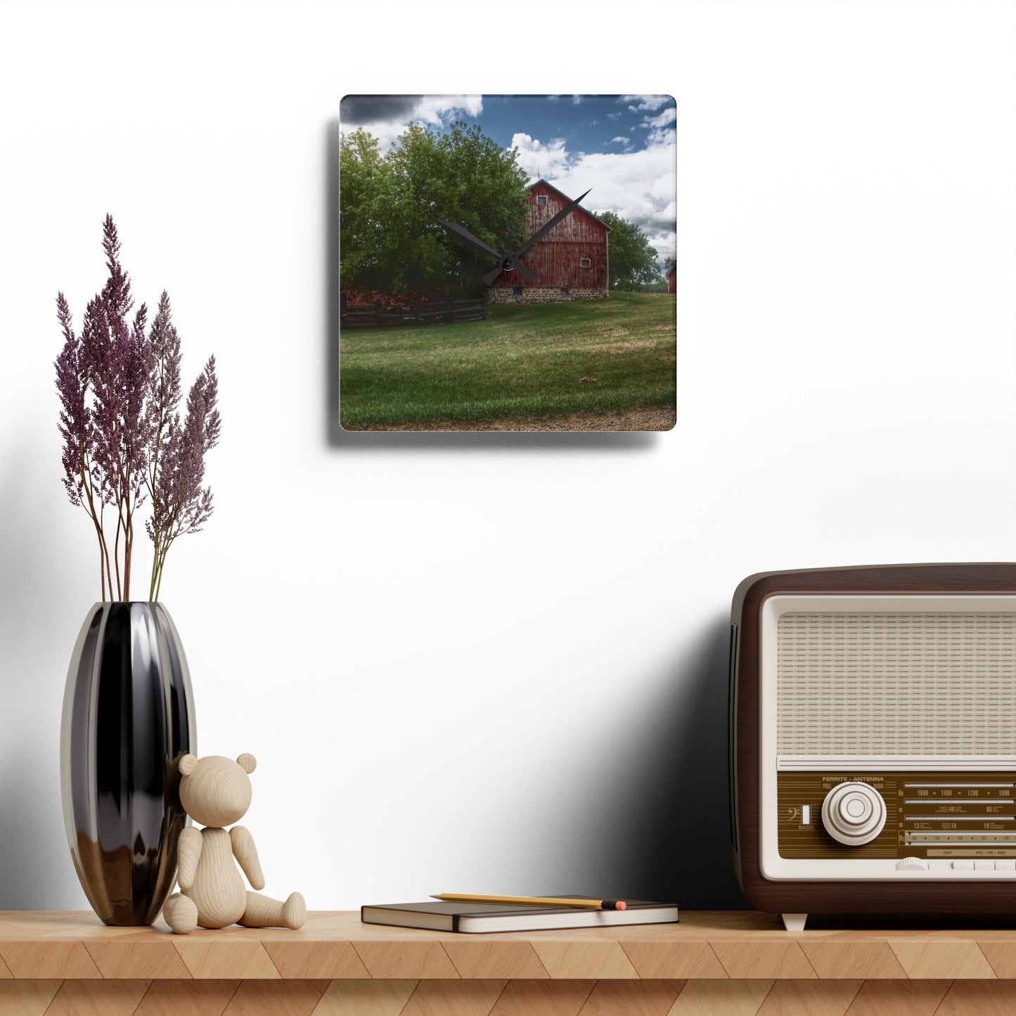 U R There Photography Five Lakes Red I Rustic Farmhouse Acrylic Analog Wall Clock