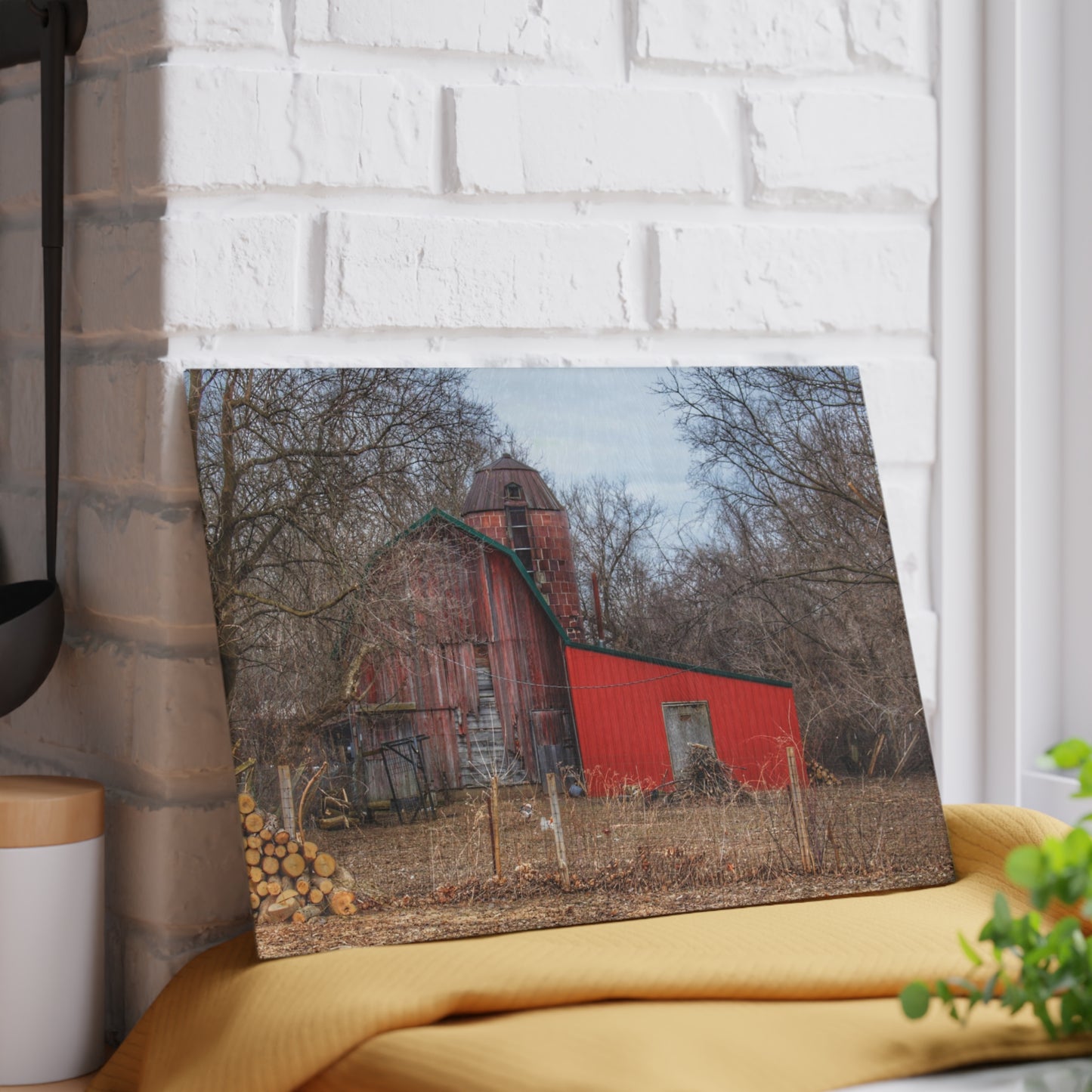 U R There Photography Bray Road Hidden Barnyard Red I Rustic Farmhouse Tempered-Glass Cutting Board