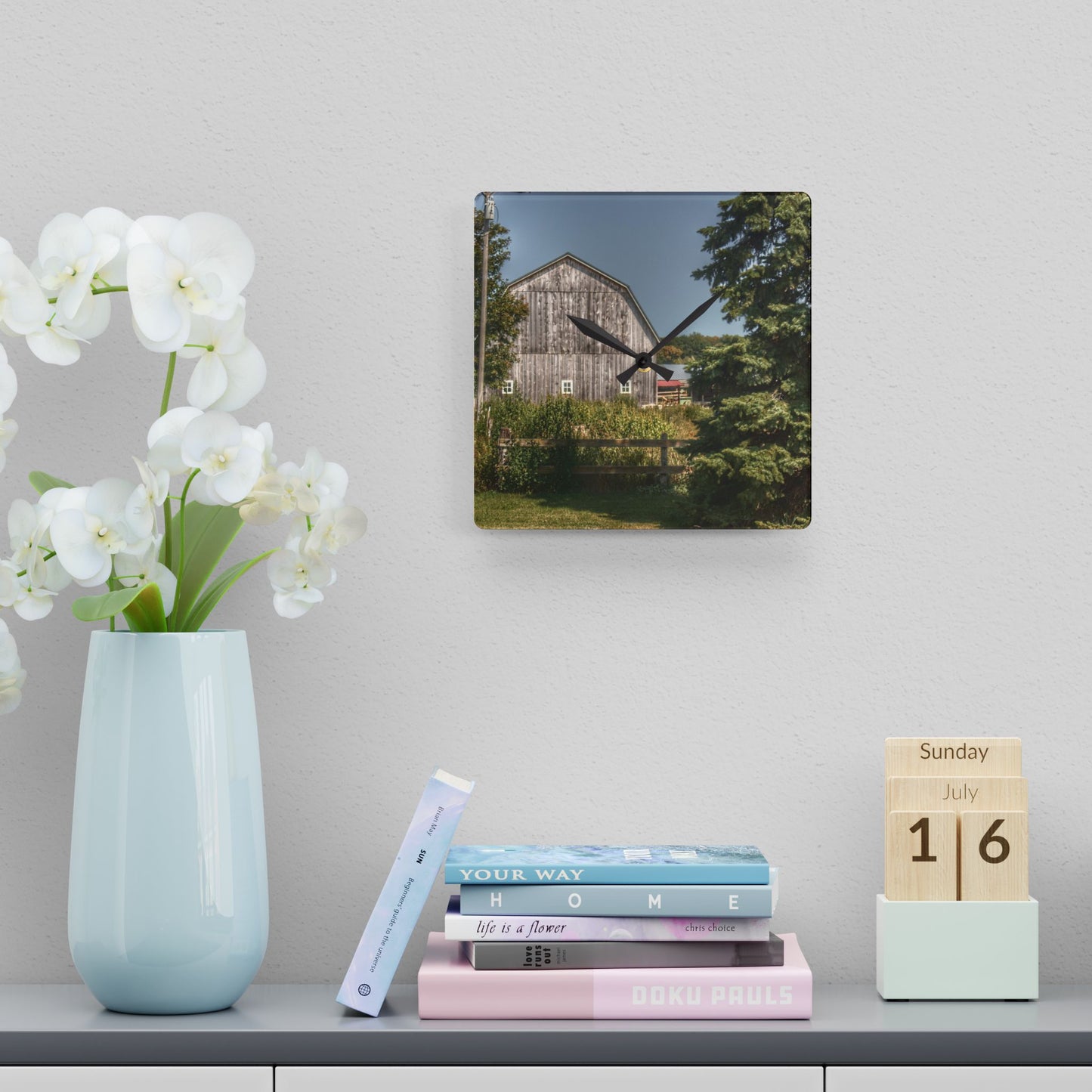 U R There Photography Roadside Grey of Vassar Rustic Farmhouse Acrylic Analog Wall Clock