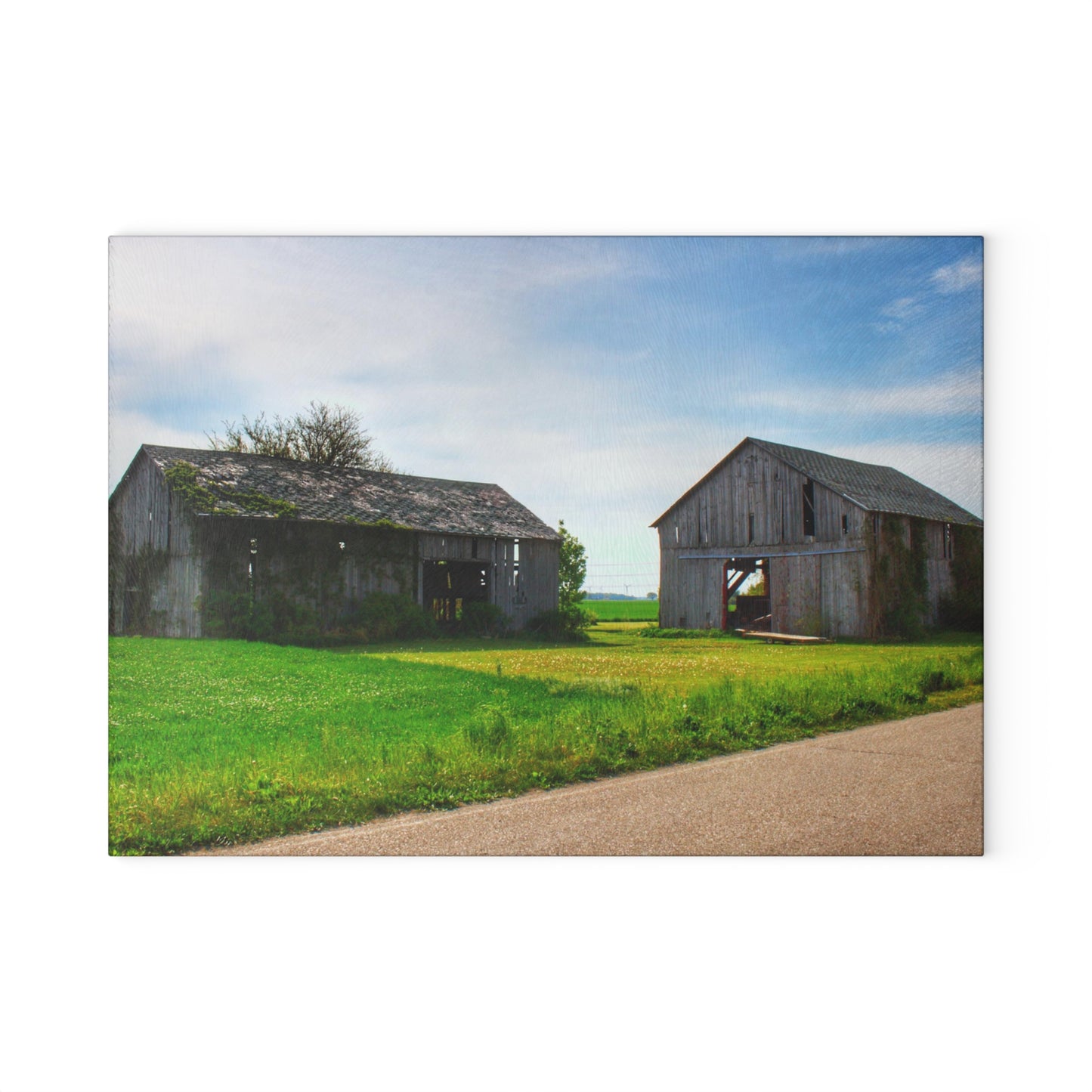 U R There Photography Caro Road Twin Greys I Rustic Farmhouse Tempered-Glass Cutting Board
