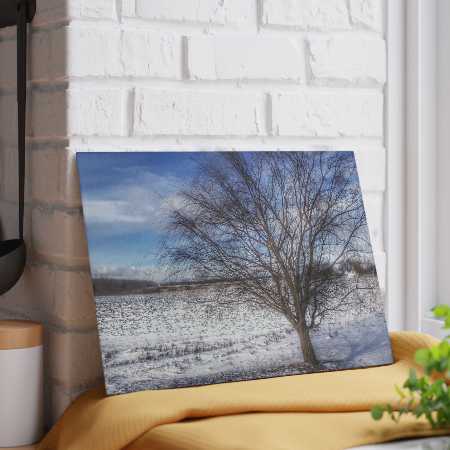U R There Photography Winter Farm Willow Tree Rustic Farmhouse Tempered-Glass Cutting Board