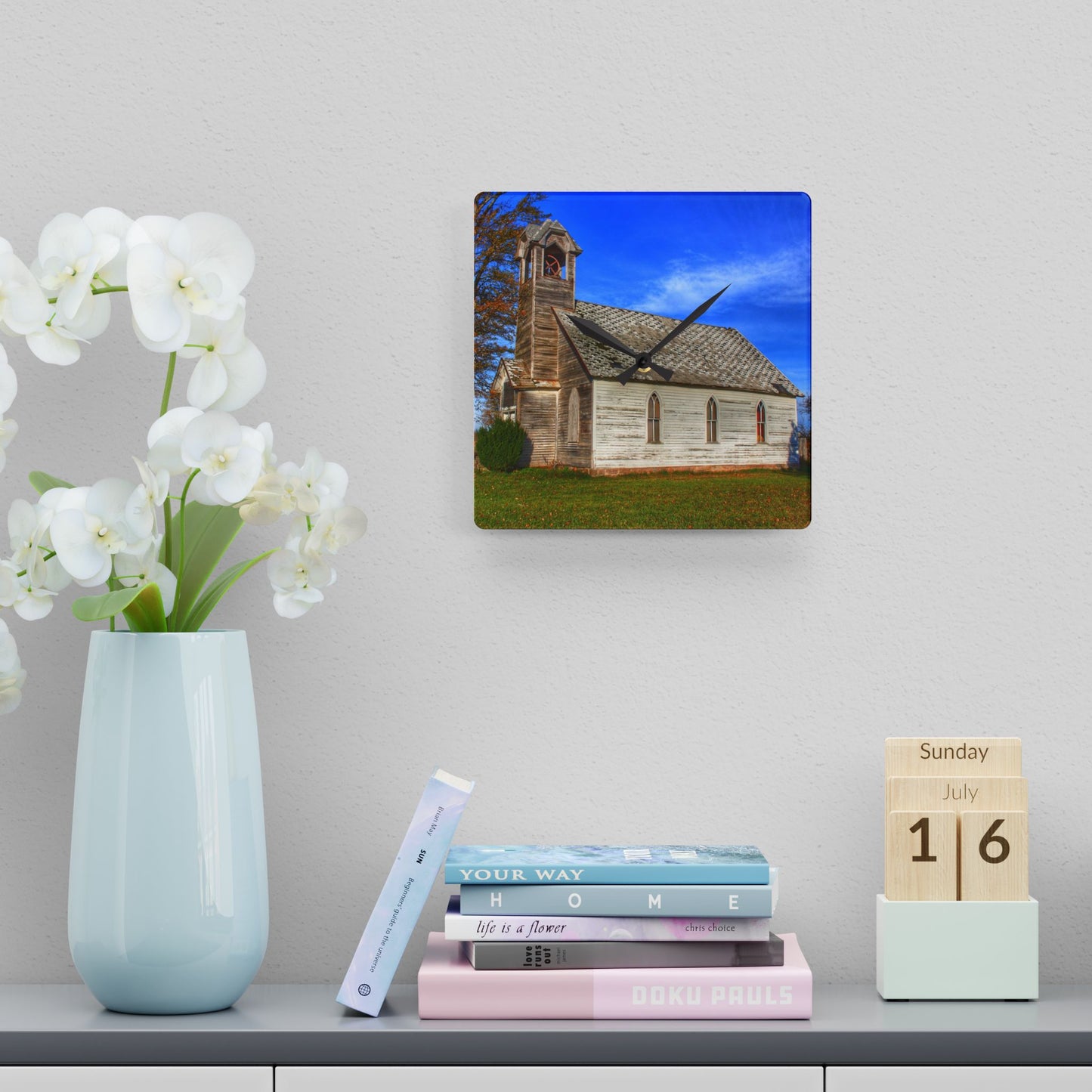 Schoolhouse of Marlette Road I Rustic Farmhouse Acrylic Analog Wall Clock