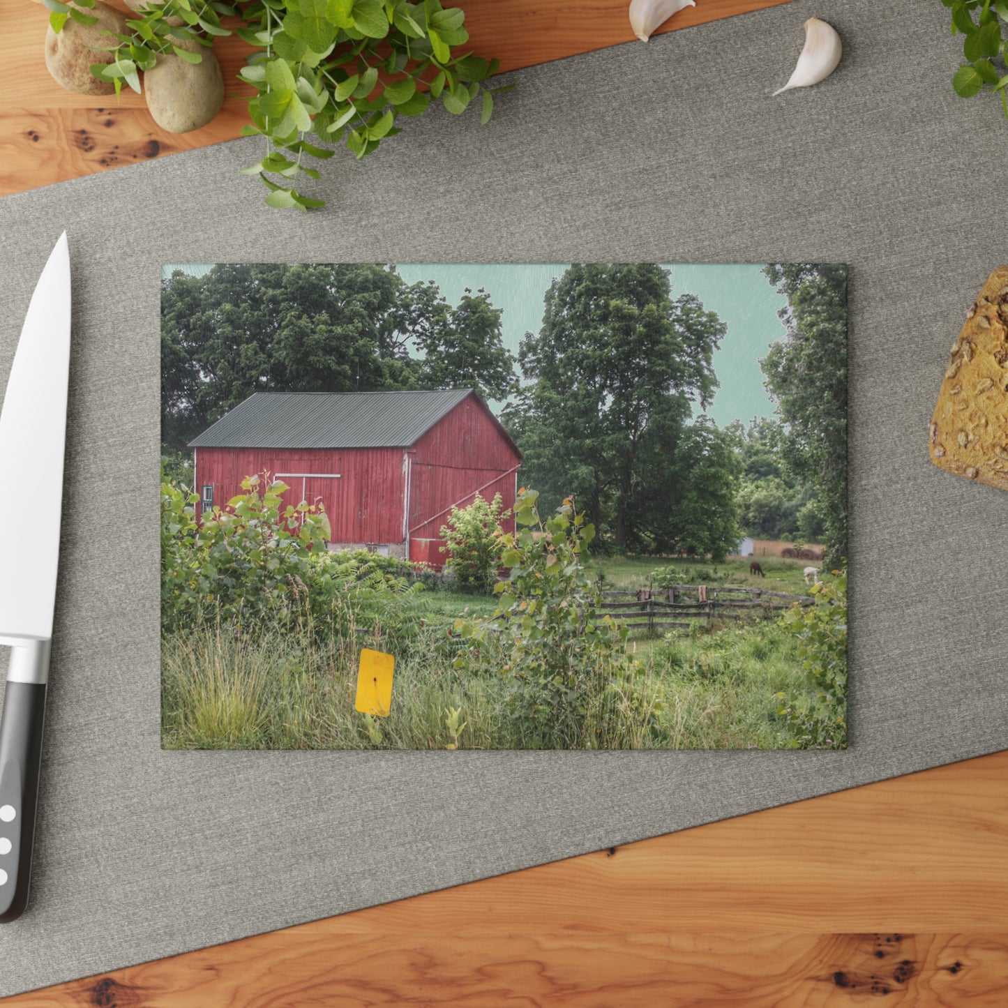 U R There Photography Clifford Road Alpaca Barn Rustic Farmhouse Tempered-Glass Cutting Board