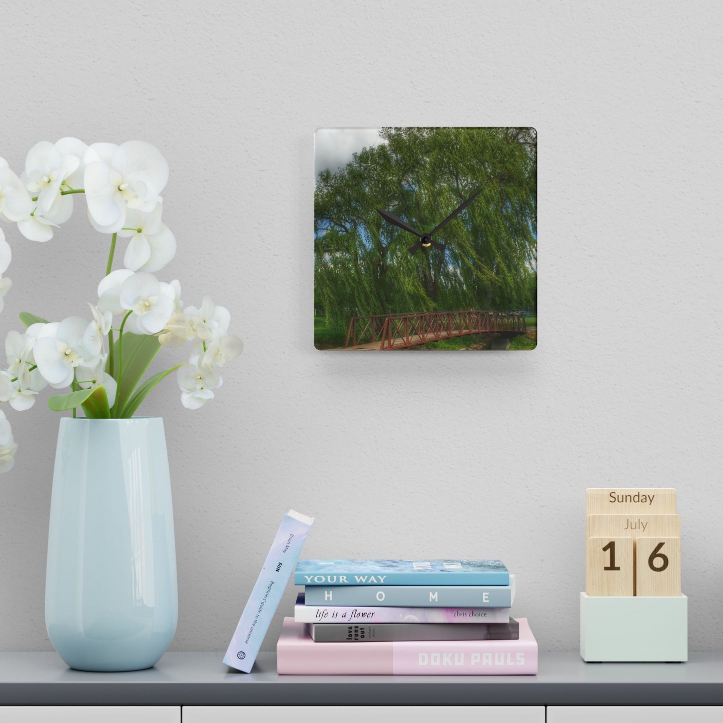 U R There Photography Cramton Park Bridge in Lapeer Rustic Farmhouse Acrylic Analog Wall Clock