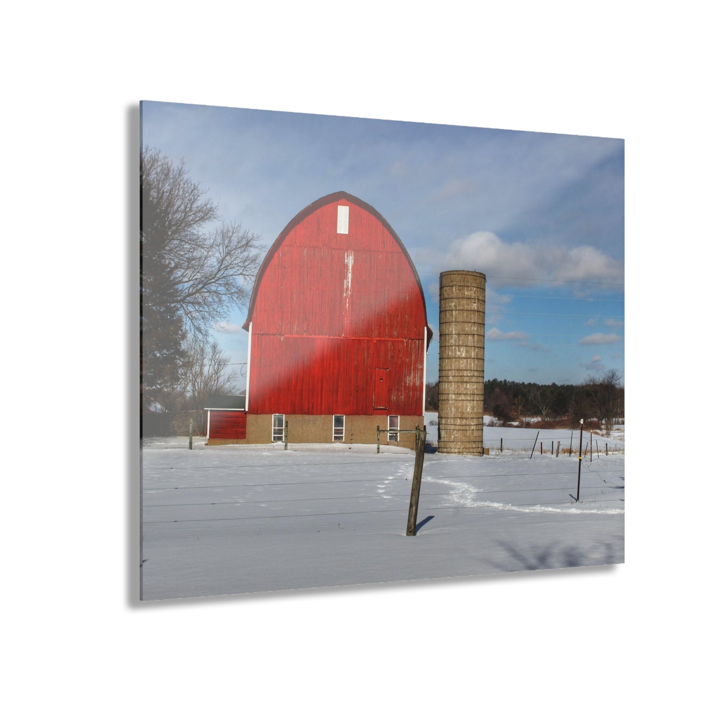 U R There Photography Barnes Road Winter Red Rustic Farmhouse Acrylic Wall Print