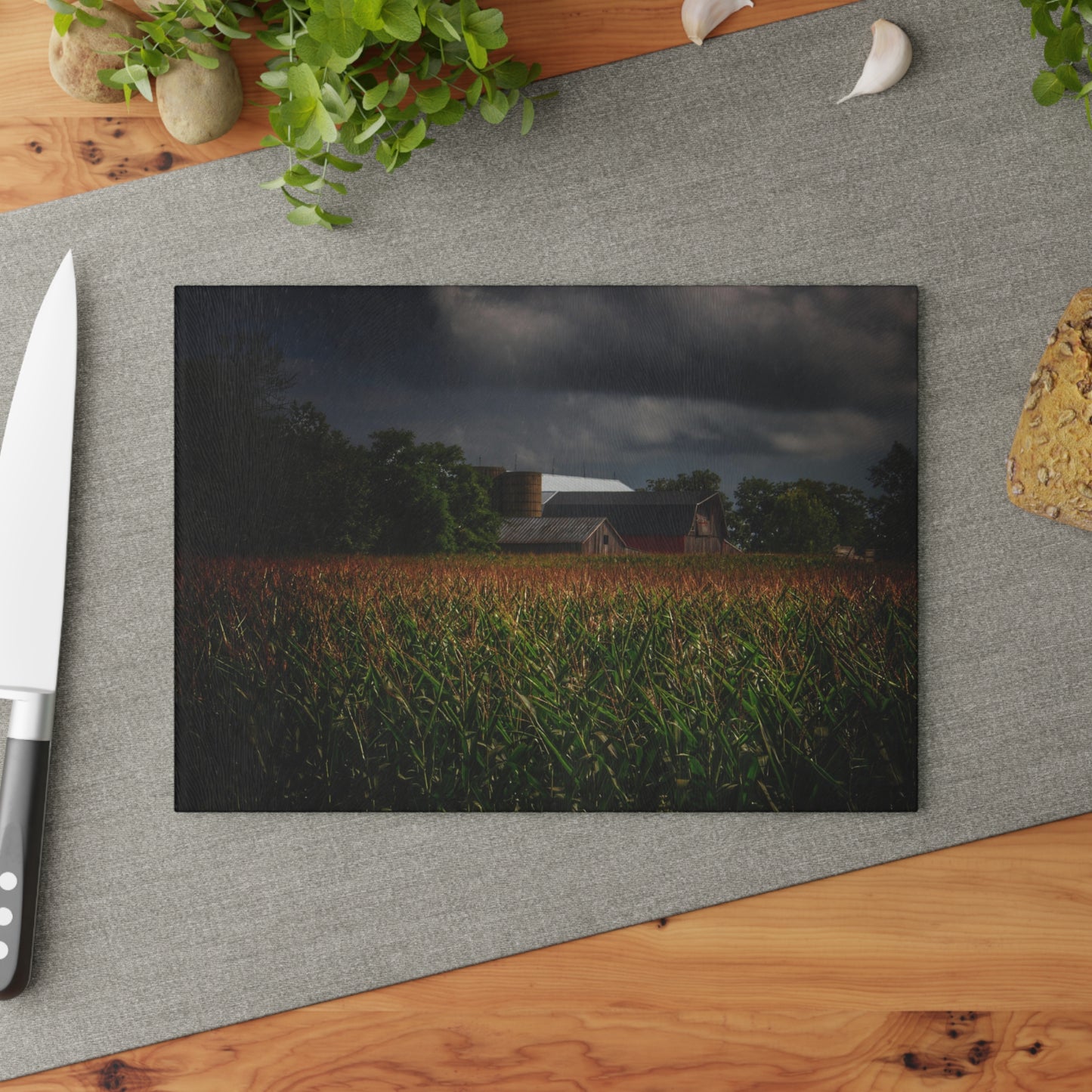 U R There Photography Bishop Road Beyond the Corn Rustic Farmhouse Tempered-Glass Cutting Board