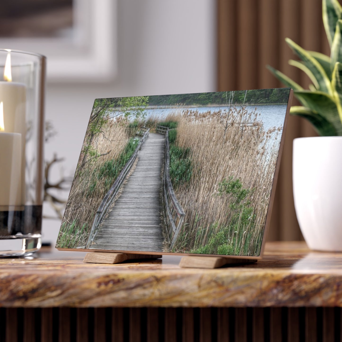 U R There Photography Linear Park Bridge In Lapeer II Rustic Farmhouse Decorative Ceramic Tile
