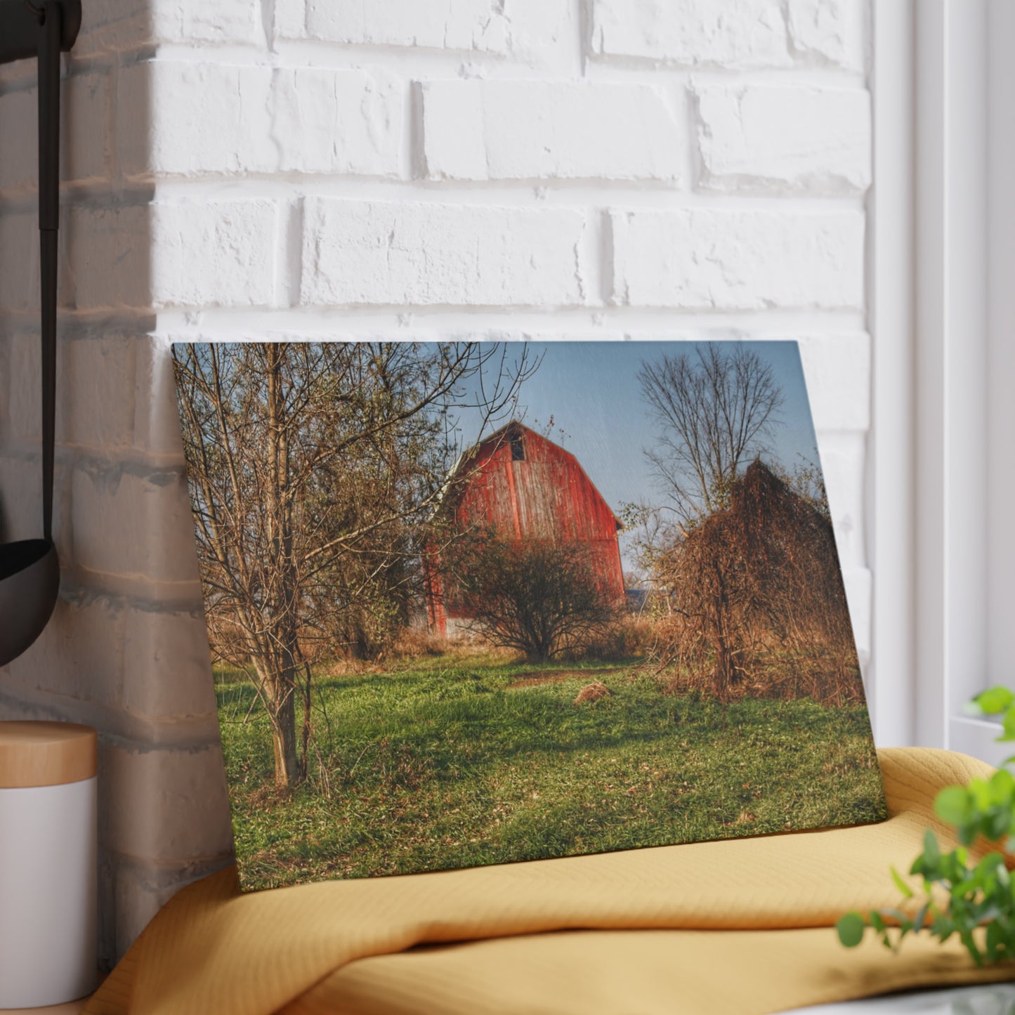U R There Photography Columbiaville Red in November Rustic Farmhouse Tempered-Glass Cutting Board