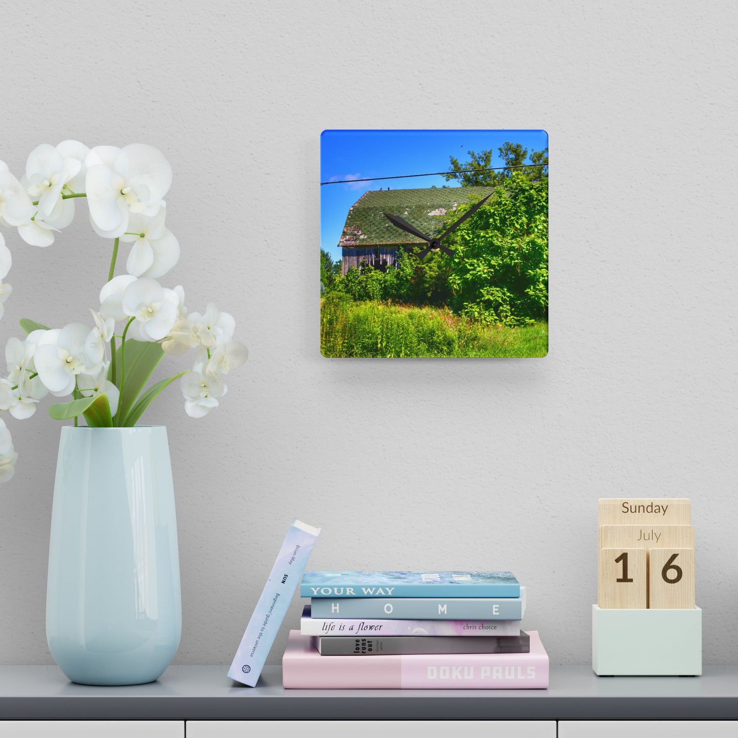 U R There Photography Hidden Grey of Hunters Creek Rustic Farmhouse Acrylic Analog Wall Clock