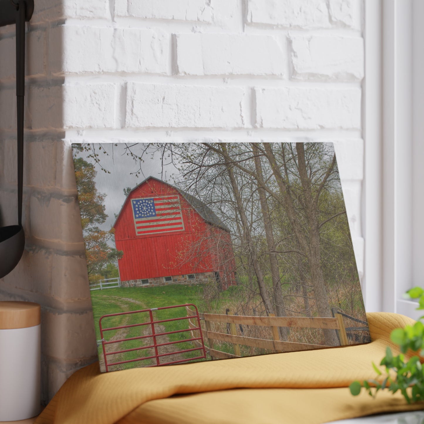U R There Photography Patriot Red Rustic Farmhouse Tempered-Glass Cutting Board