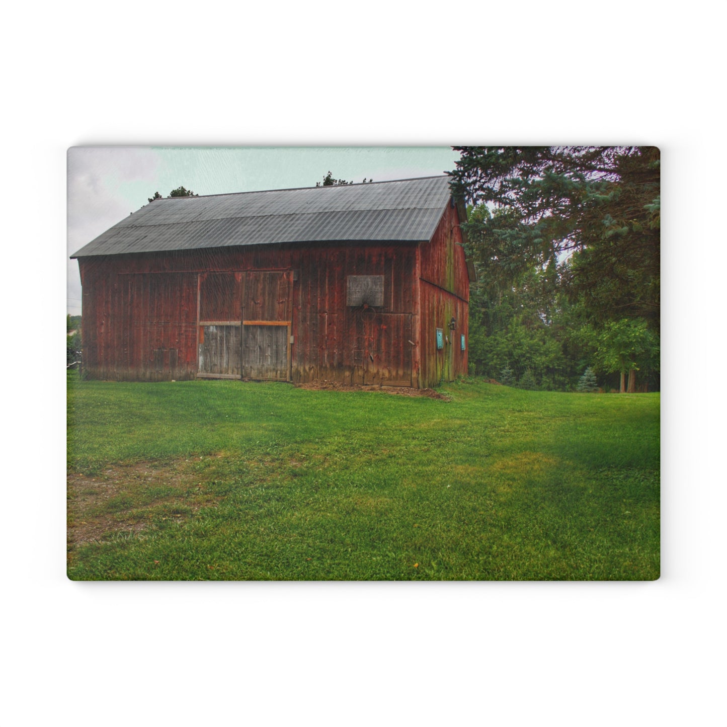 U R There Photography Rusted Red of Summer Rustic Farmhouse Tempered-Glass Cutting Board