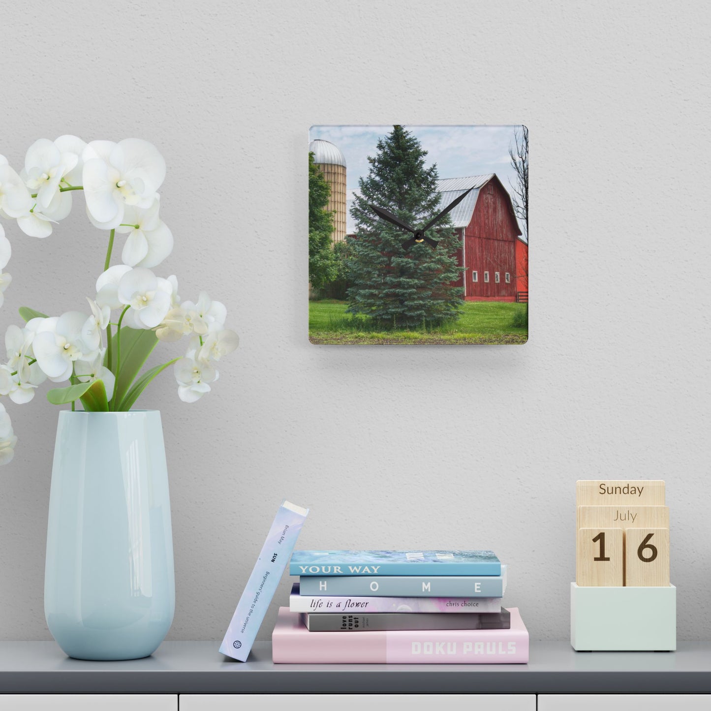 U R There Photography German Road Red I Rustic Farmhouse Acrylic Analog Wall Clock