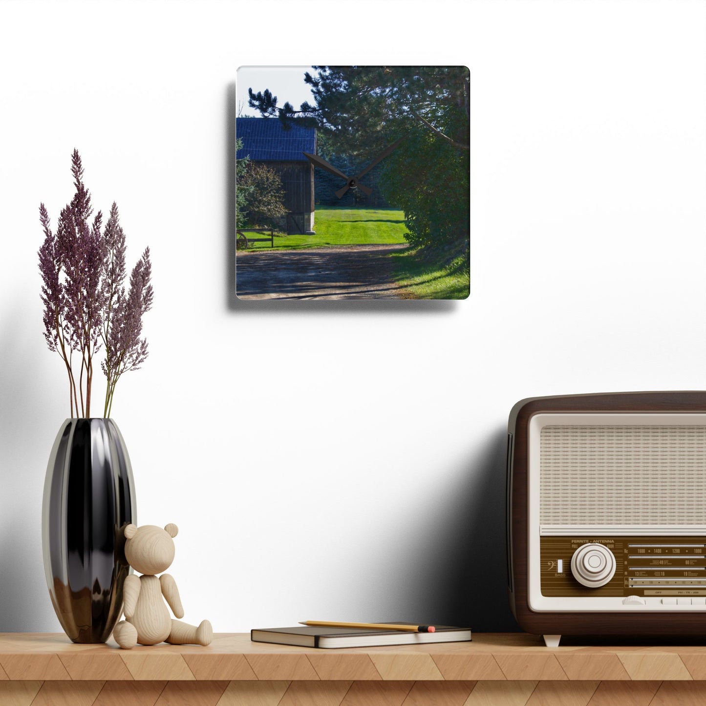U R There Photography Hosner Road Hidden Grey Rustic Farmhouse Acrylic Analog Wall Clock