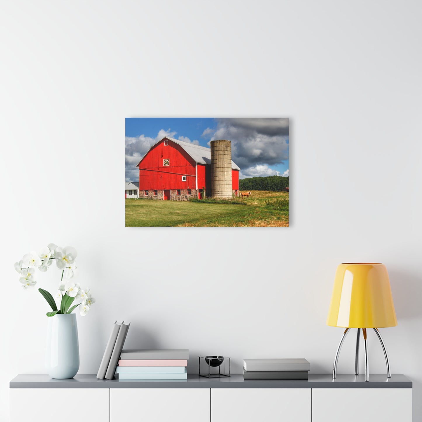 U R There Photography West Brown Road Red and Silo Rustic Farmhouse Acrylic Wall Print