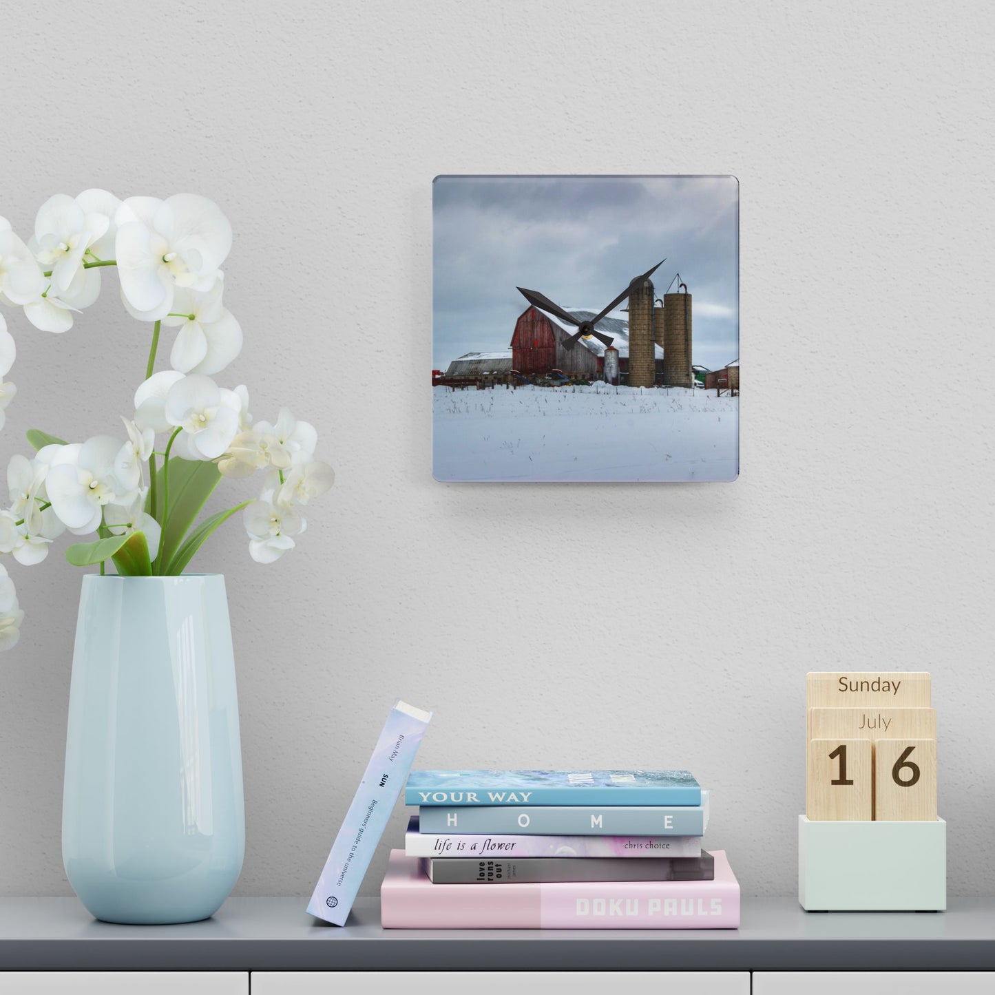 U R There Photography Five Lakes Farm II Rustic Farmhouse Acrylic Analog Wall Clock 10.75'' × 10.75'' (Square)