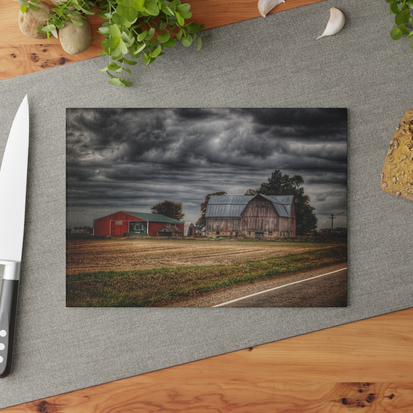 U R There Photography Snover Road Red II Rustic Farmhouse Tempered-Glass Cutting Board